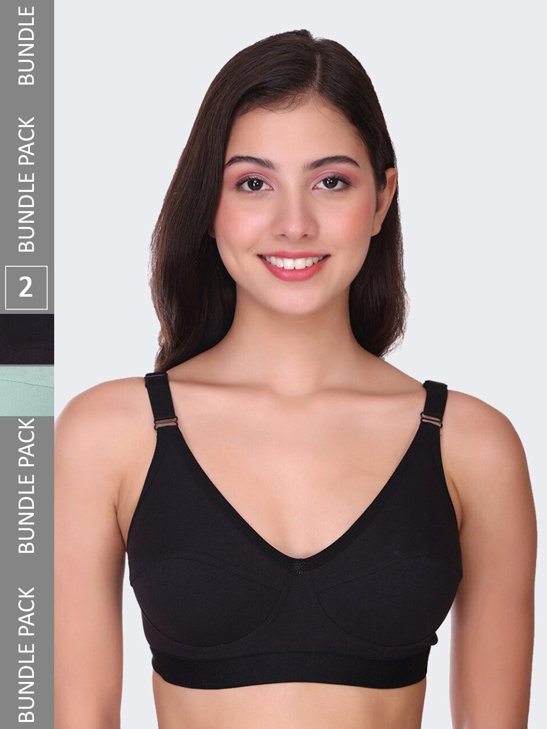 

POOJA RAGENEE Pack Of 2 Full Coverage Lightly Padded Bra bq2183d_2p_bl_lgrn_28d, Black