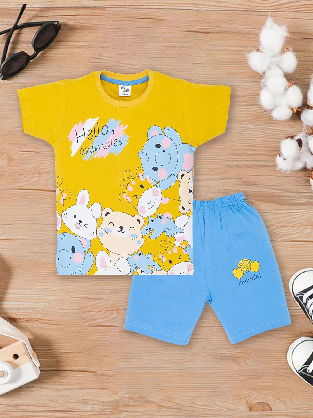 

Nick and Jones Kids Graphic Printed Pure Cotton T-shirt With Shorts, Yellow