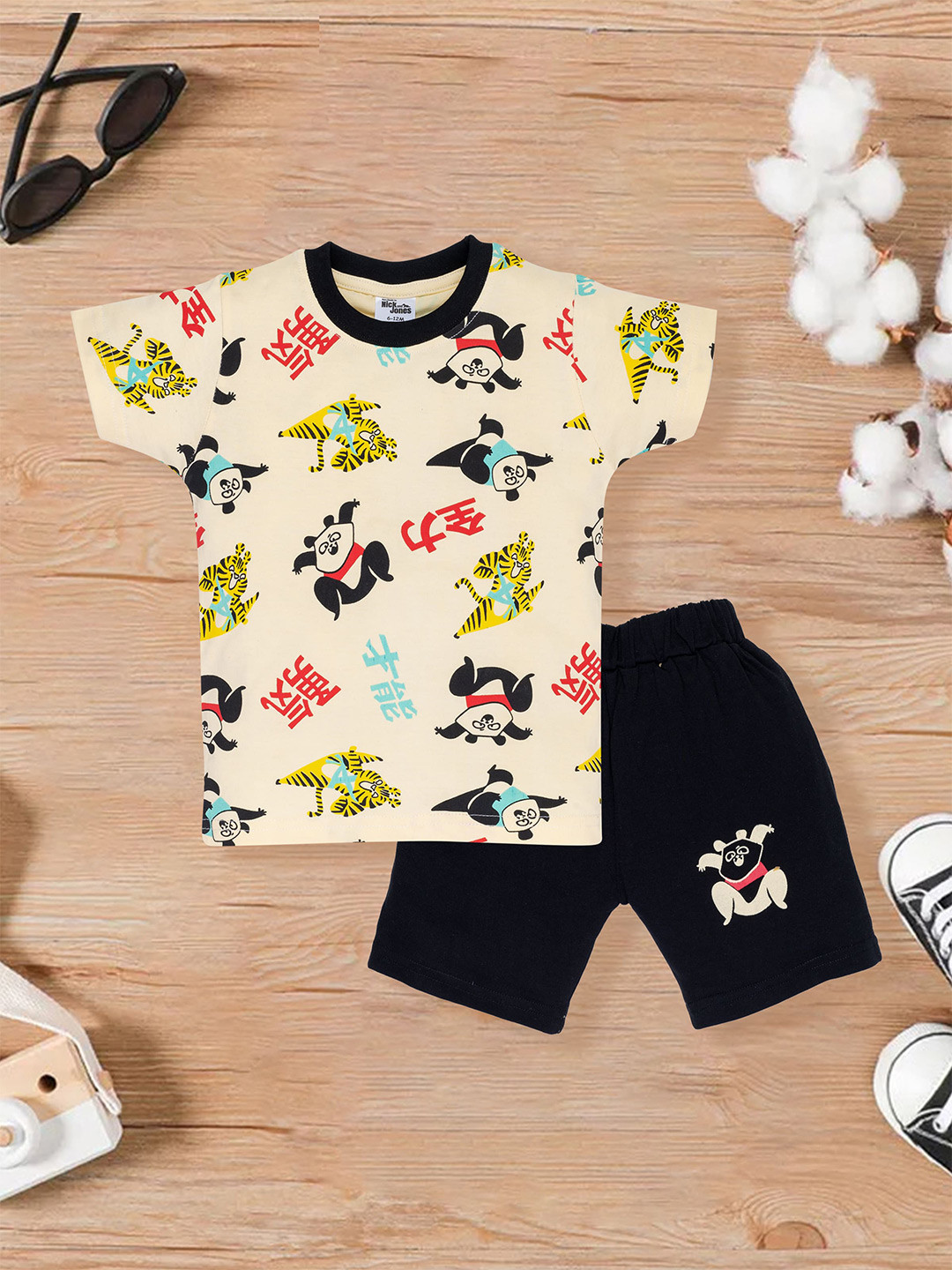 

Nick and Jones Kids Graphic Printed Pure Cotton T-shirt With Shorts, Beige