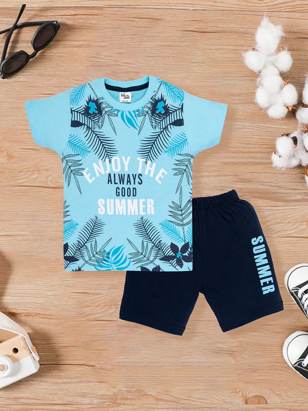 

Nick and Jones Kids Floral Printed Pure Cotton T-shirt With Shorts, Blue