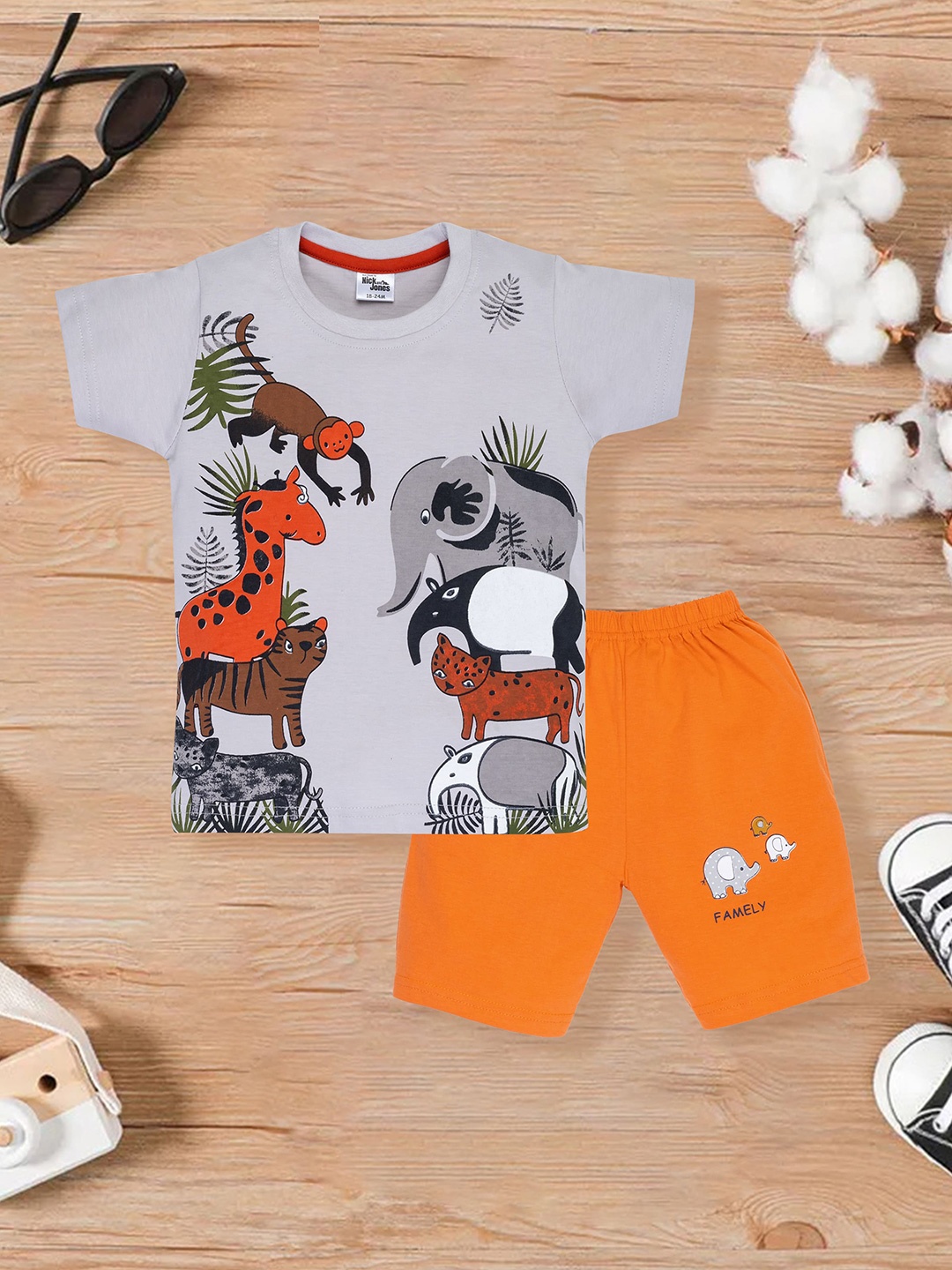 

Nick and Jones Kids Graphic Printed Pure Cotton T-shirt With Shorts, Orange