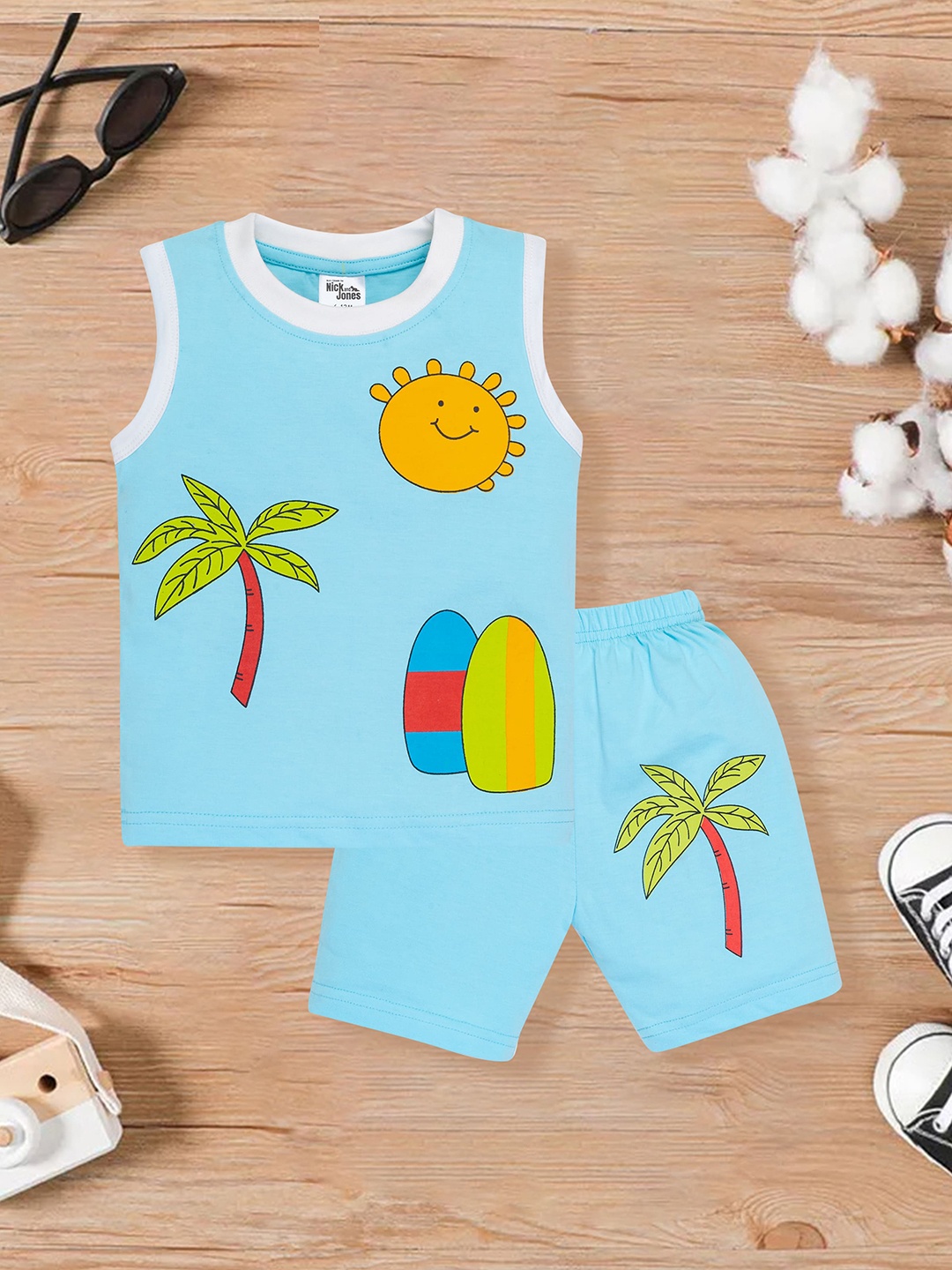 

Nick and Jones Kids Printed Pure Cotton T-shirt With Shorts, Blue