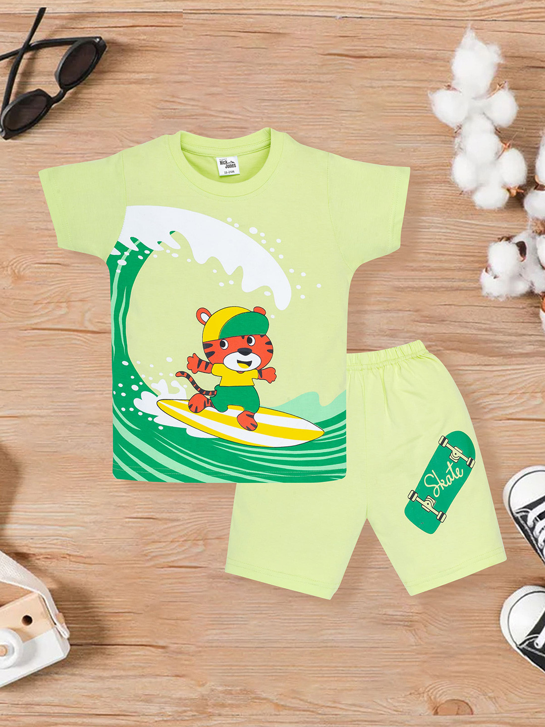 

Nick and Jones Kids Graphic Printed Pure Cotton T-shirt With Shorts, Green