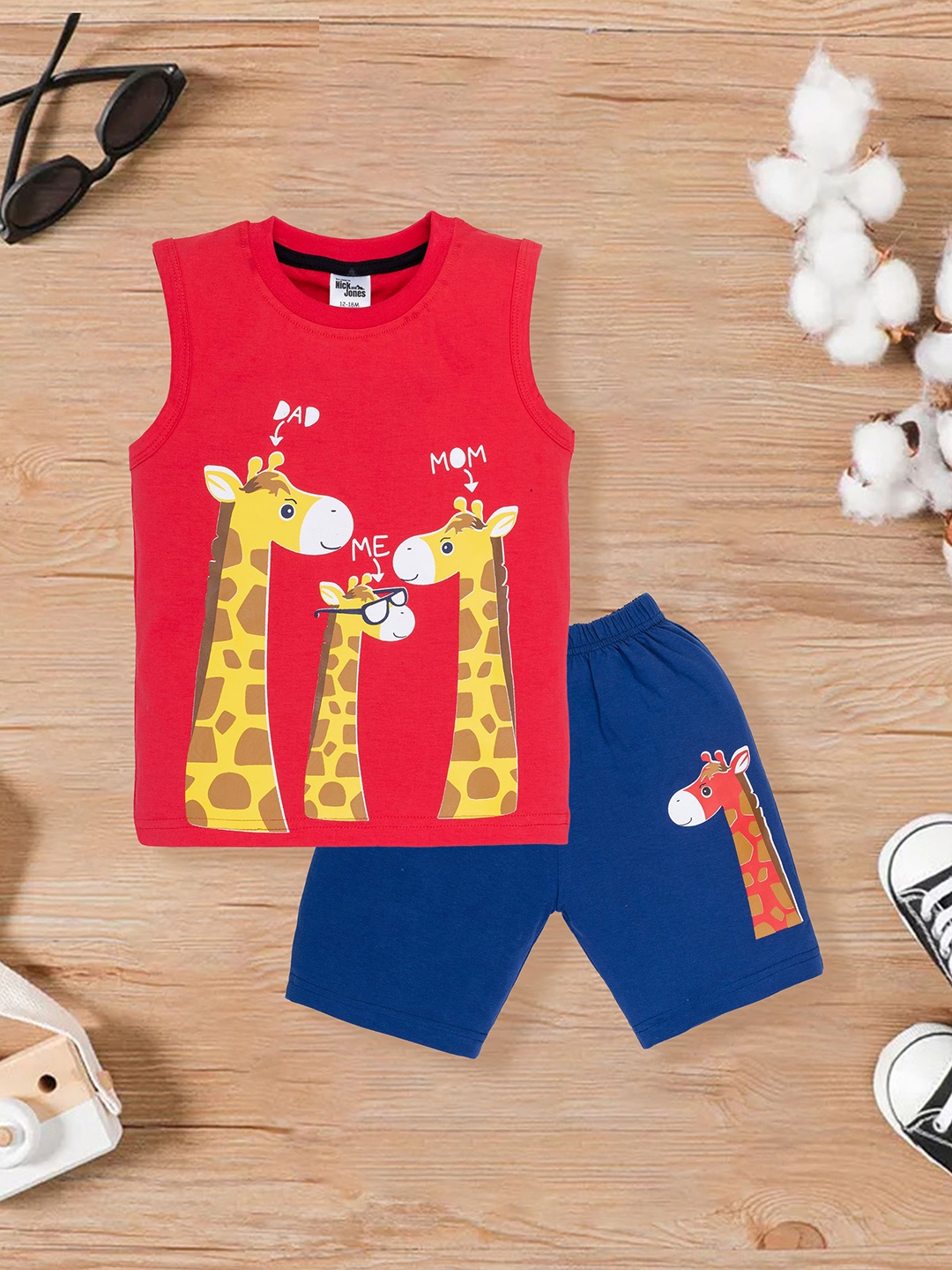 

Nick and Jones Kids Graphic Printed Pure Cotton T-shirt With Shorts, Red