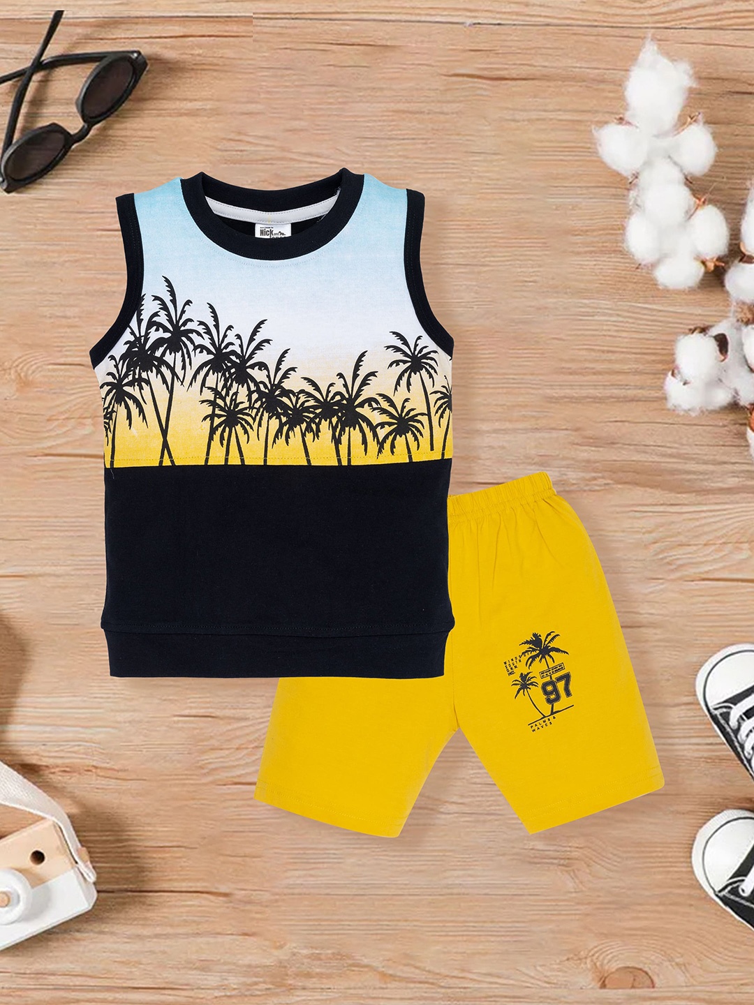 

Nick and Jones Kids Tropical Printed Pure Cotton T-shirt With Shorts, Yellow