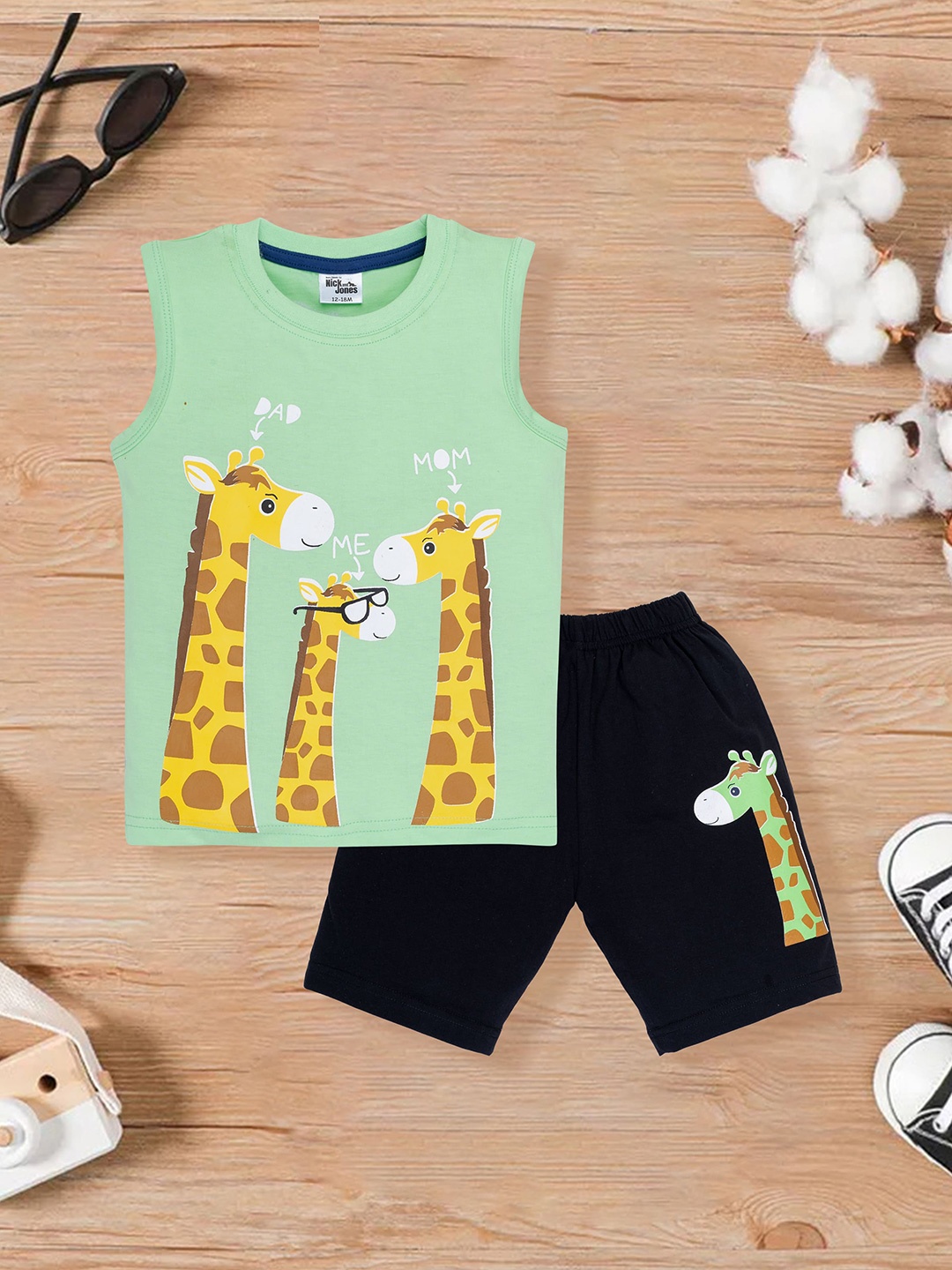 

Nick and Jones Kids Graphic Printed Pure Cotton T-shirt With Shorts, Green