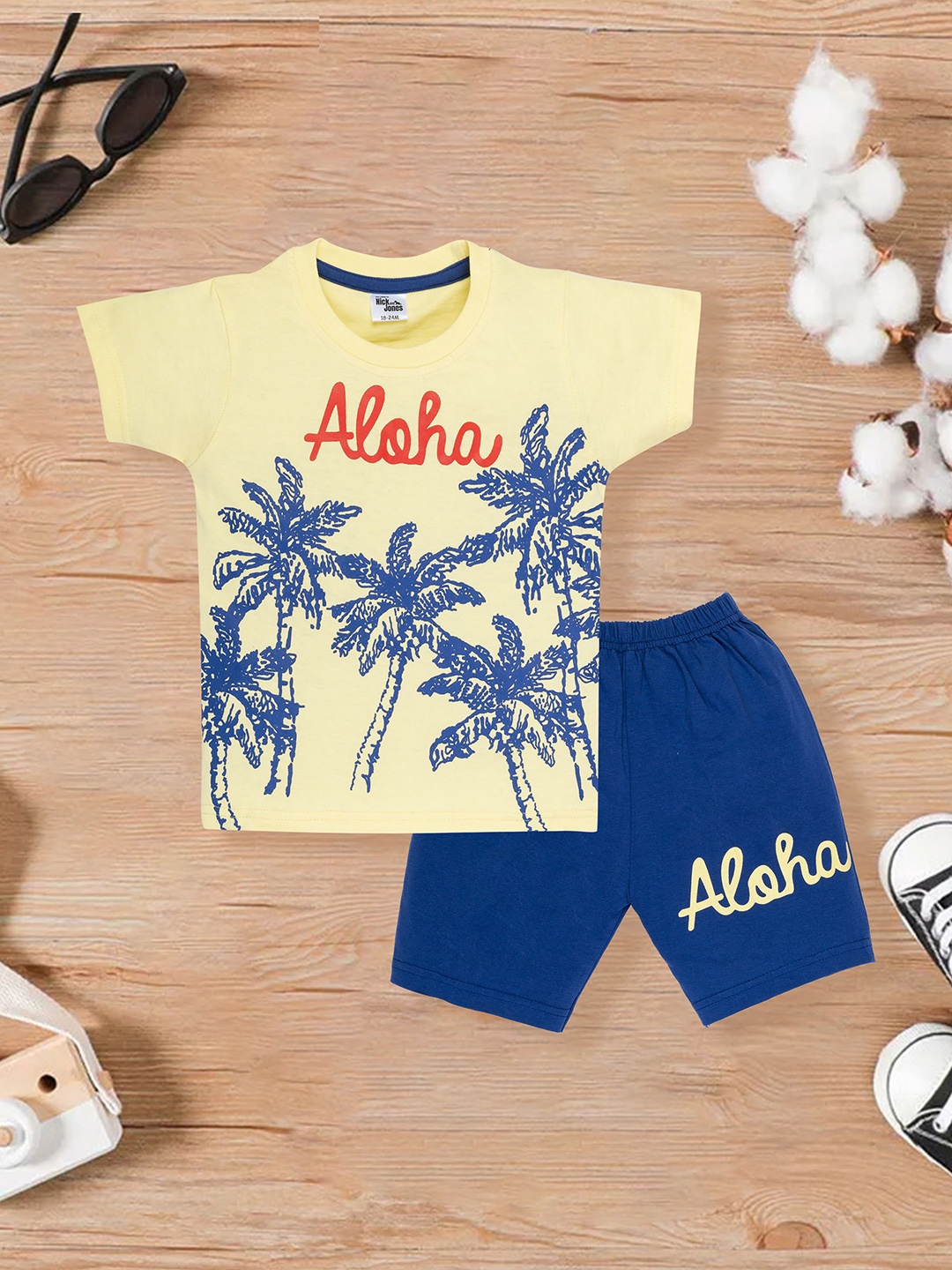 

Nick and Jones Kids Printed Pure Cotton T-shirt With Shorts, Yellow