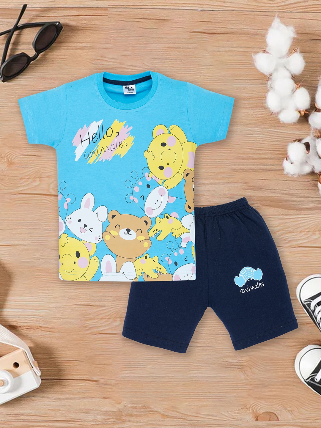 

Nick and Jones Kids Graphic Printed Pure Cotton T-shirt With Shorts, Blue