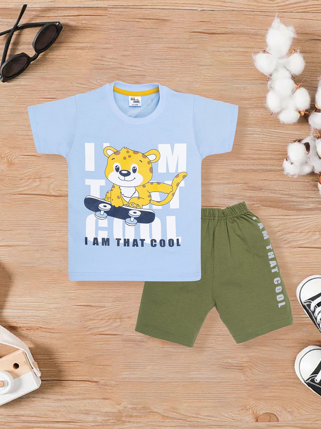 

Nick and Jones Kids Graphic Printed Pure Cotton T-shirt With Shorts, Blue