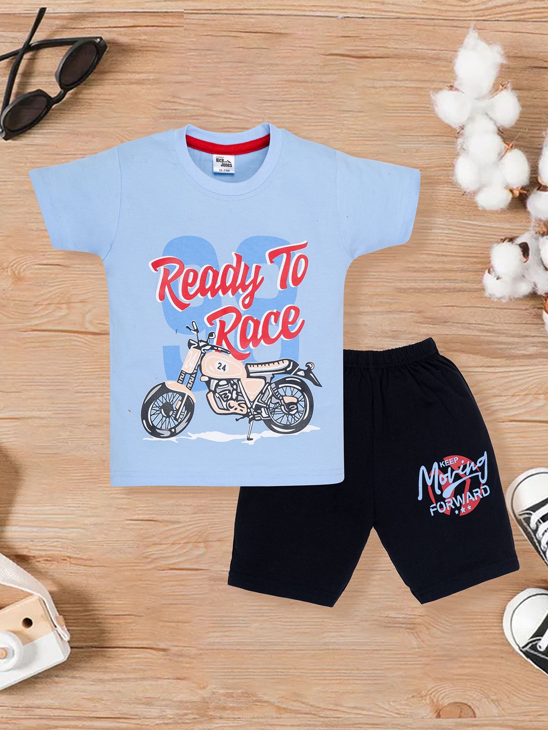 

Nick and Jones Kids Printed Pure Cotton T-shirt With Shorts, Blue