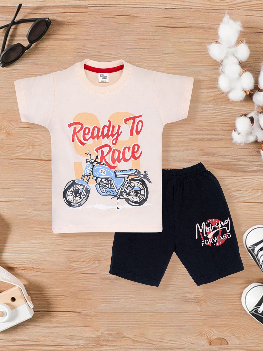 

Nick and Jones Kids Printed Pure Cotton T-shirt With Shorts, Peach