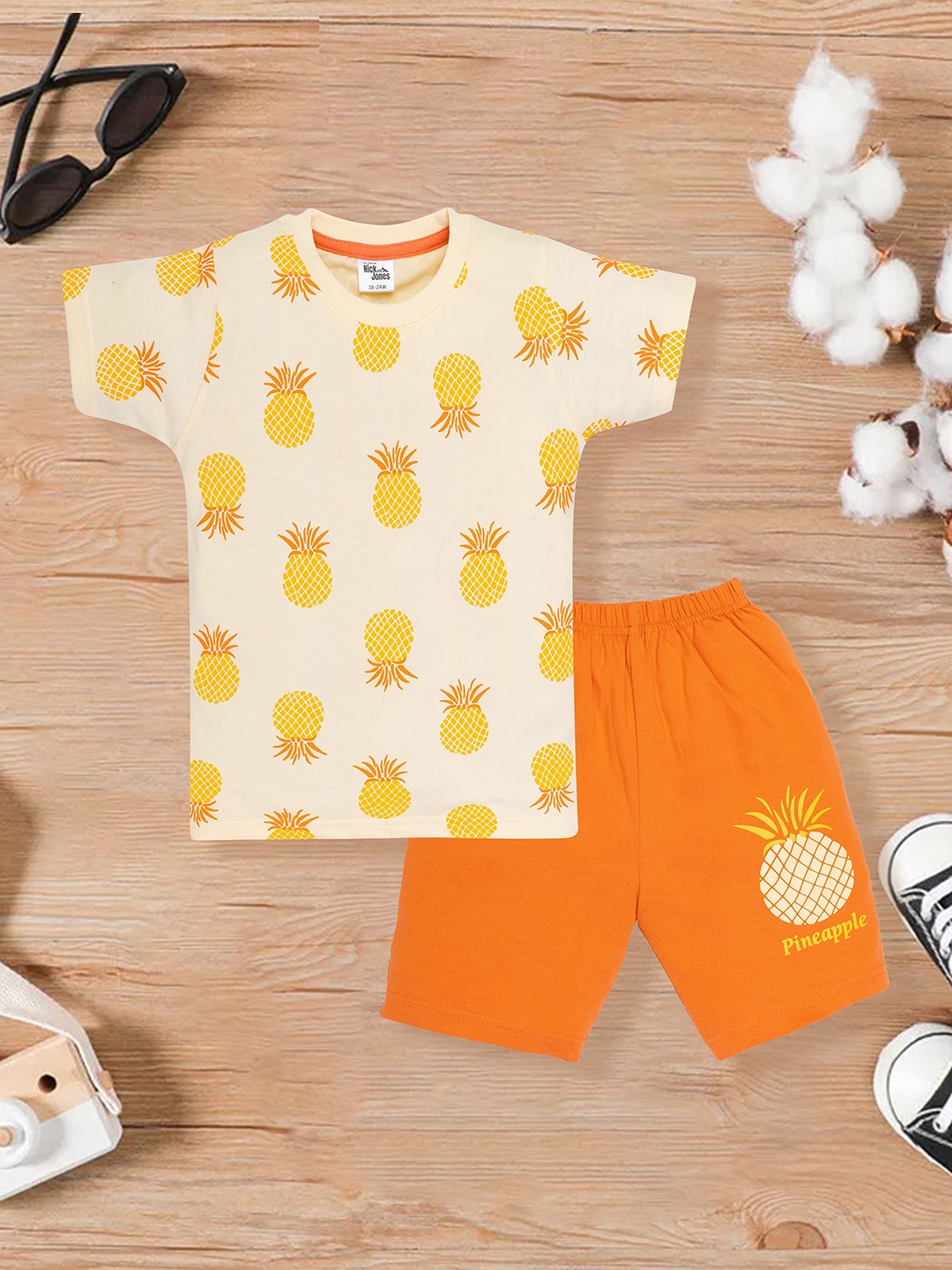 

Nick and Jones Kids Printed Pure Cotton T-shirt With Shorts, Orange