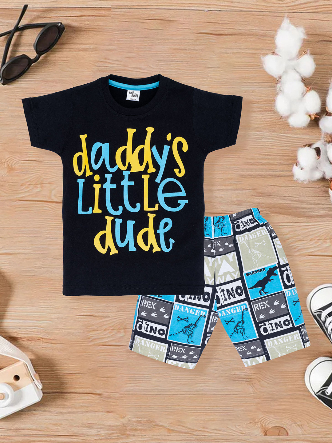 

Nick and Jones Kids Typography Printed Pure Cotton T-shirt With Shorts, Black