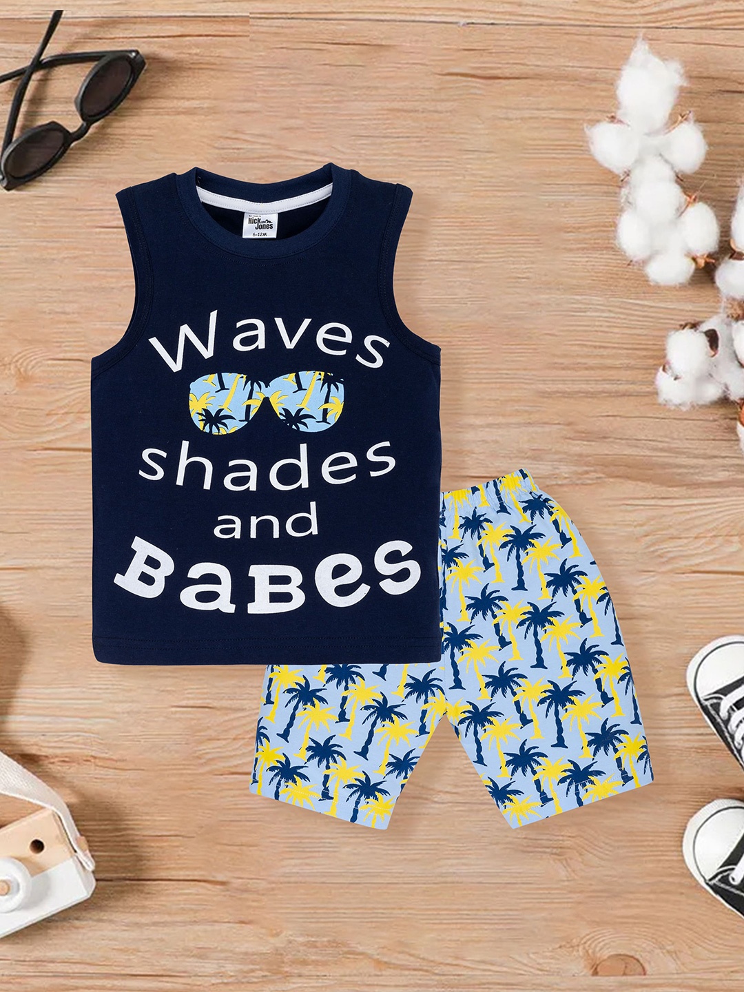 

Nick and Jones Kids Printed Pure Cotton T-shirt With Shorts, Blue