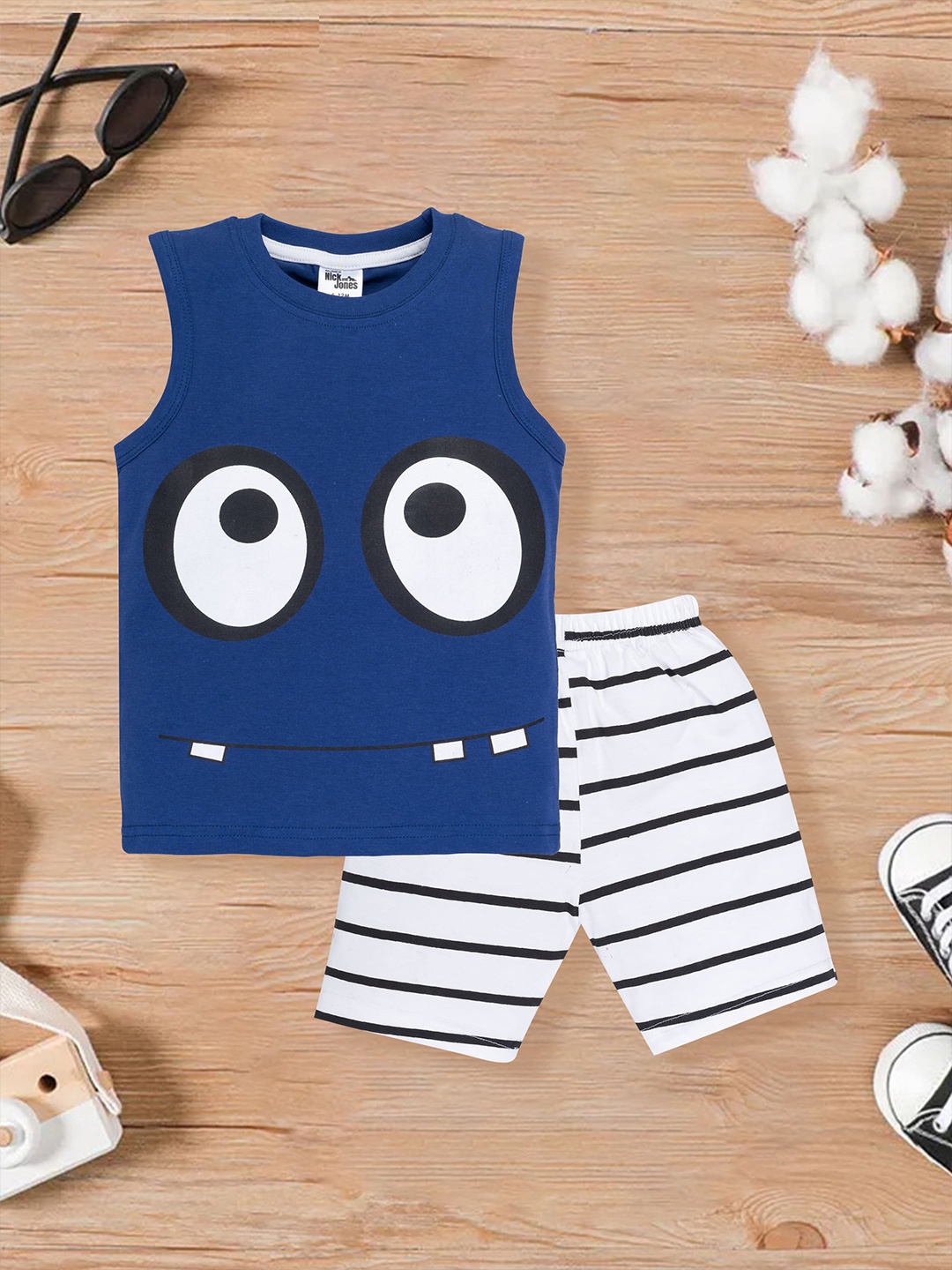 

Nick and Jones Kids Printed Pure Cotton T-shirt With Shorts, Navy blue