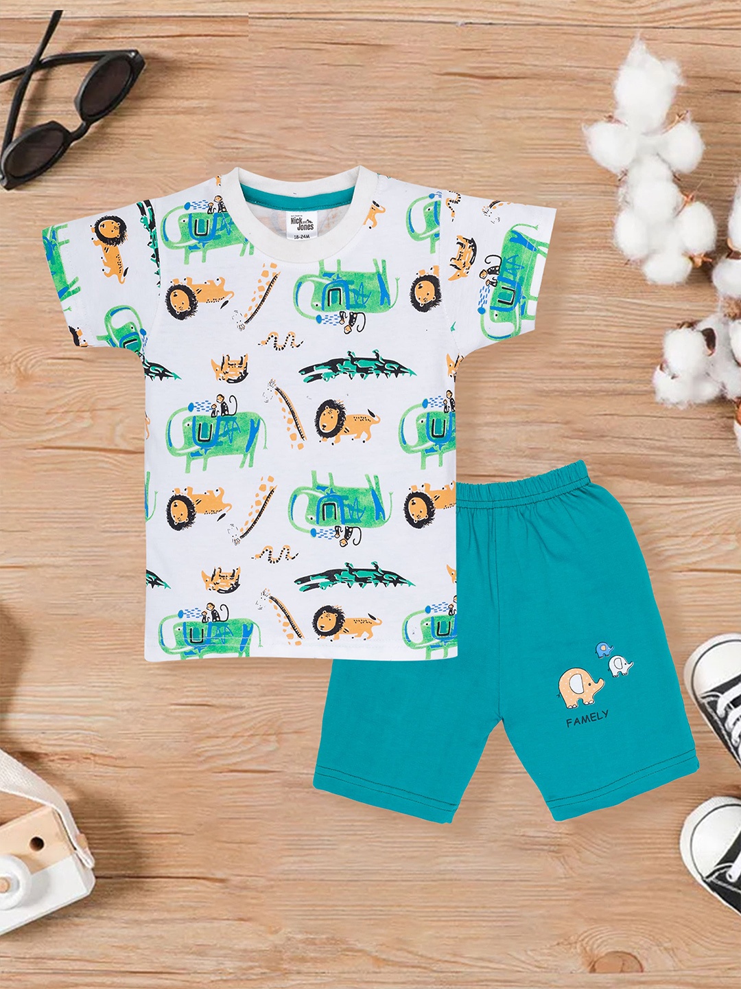 

Nick and Jones Kids Printed Pure Cotton T-shirt With Shorts, Green