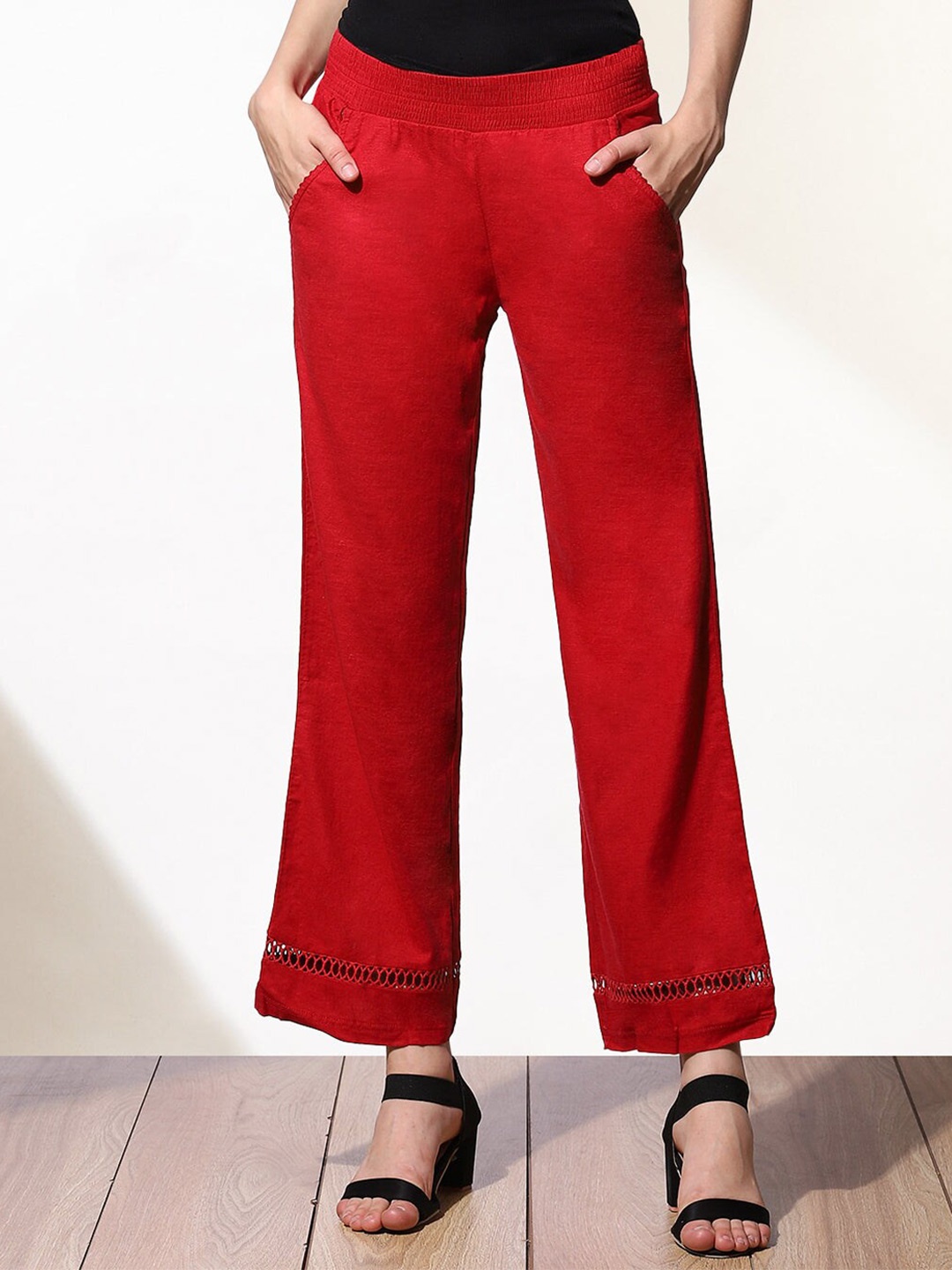 

Lakshita Women Mid-Rise Lace Palazzos, Red