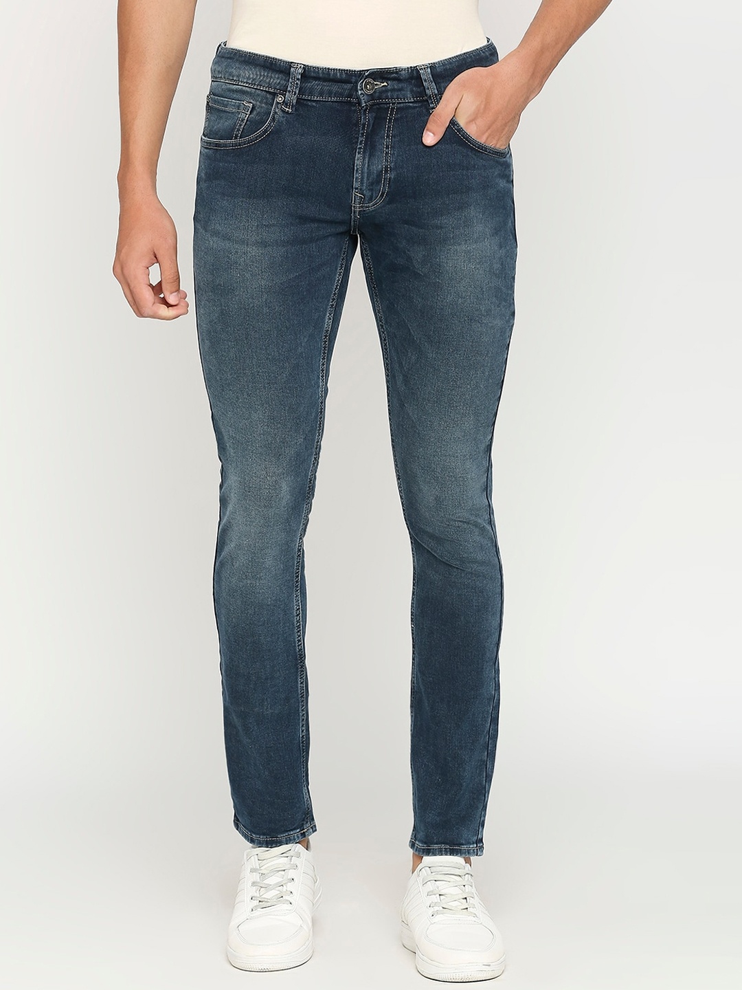 

SPYKAR Men Mid Rise Heavy Fade Skinny Fit Cropped Jeans, Blue