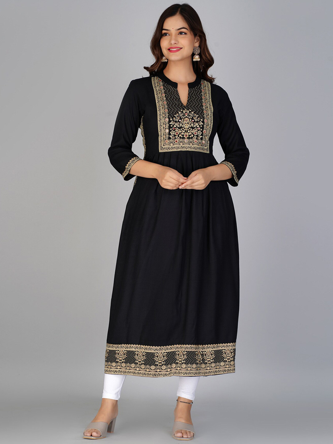 

SAABHI Ethnic Motifs Yoke Design Anarkali Kurta, Black