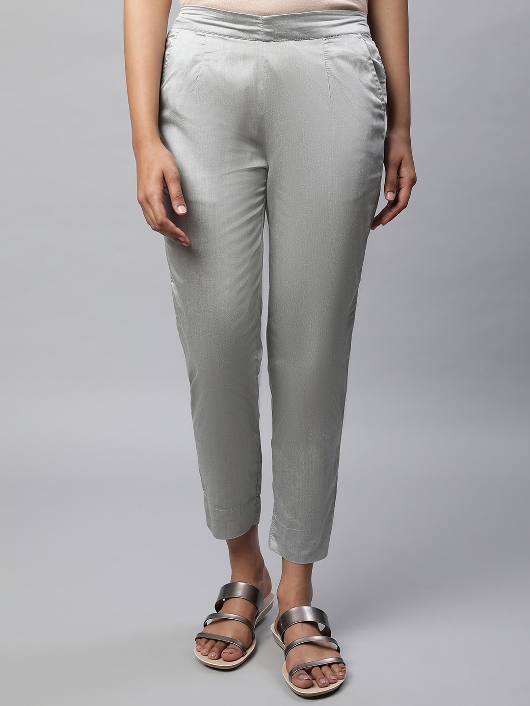 

AURELIA Women Mid Rise Slim Fit Trousers, Grey