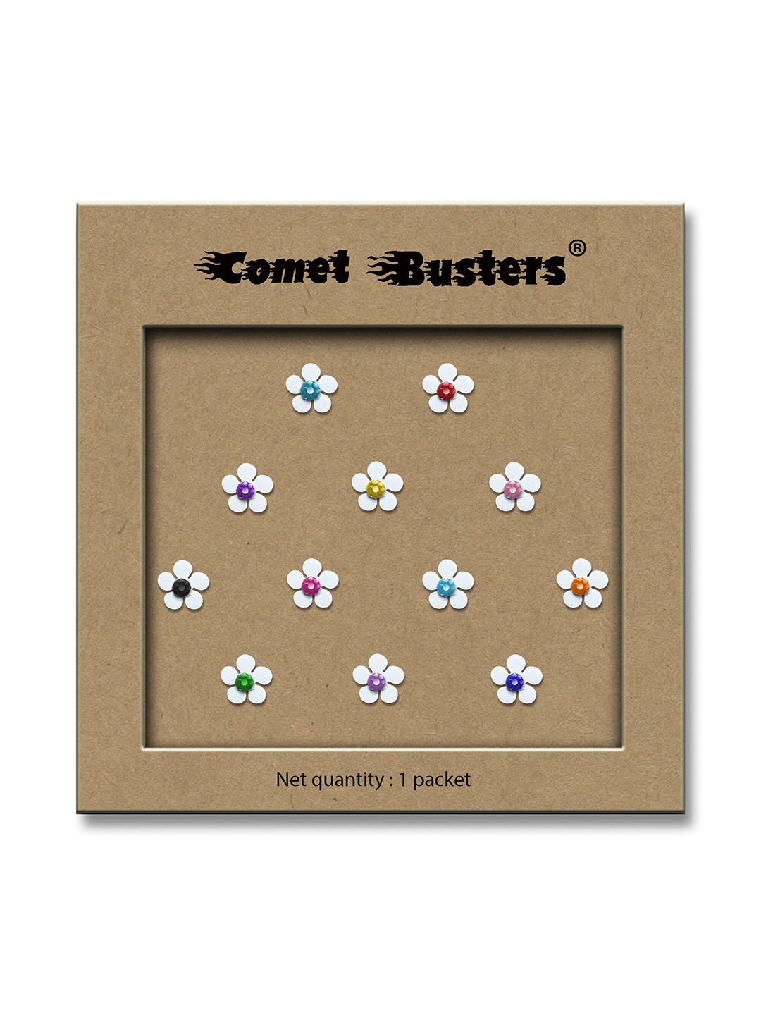 

Comet Busters White Embellished Flower Shaped Reusable Designer Stickers - 12 Pcs