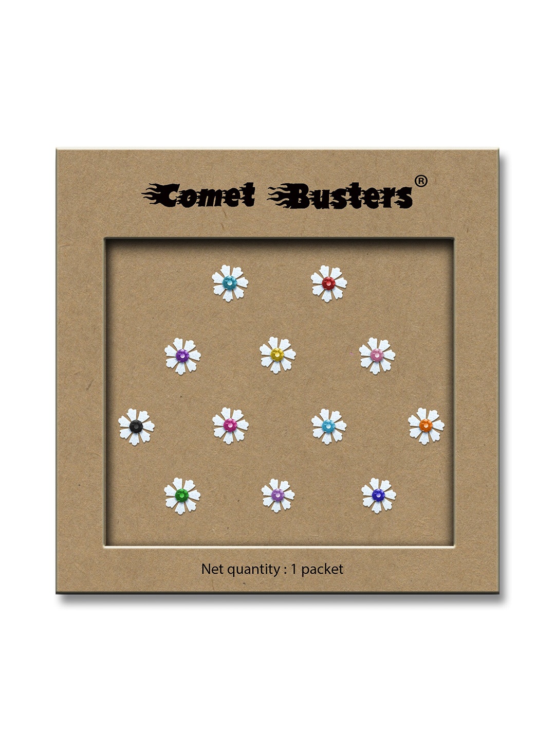 

Comet Busters Set of 12 Multicolored Floral Bindis, Multi