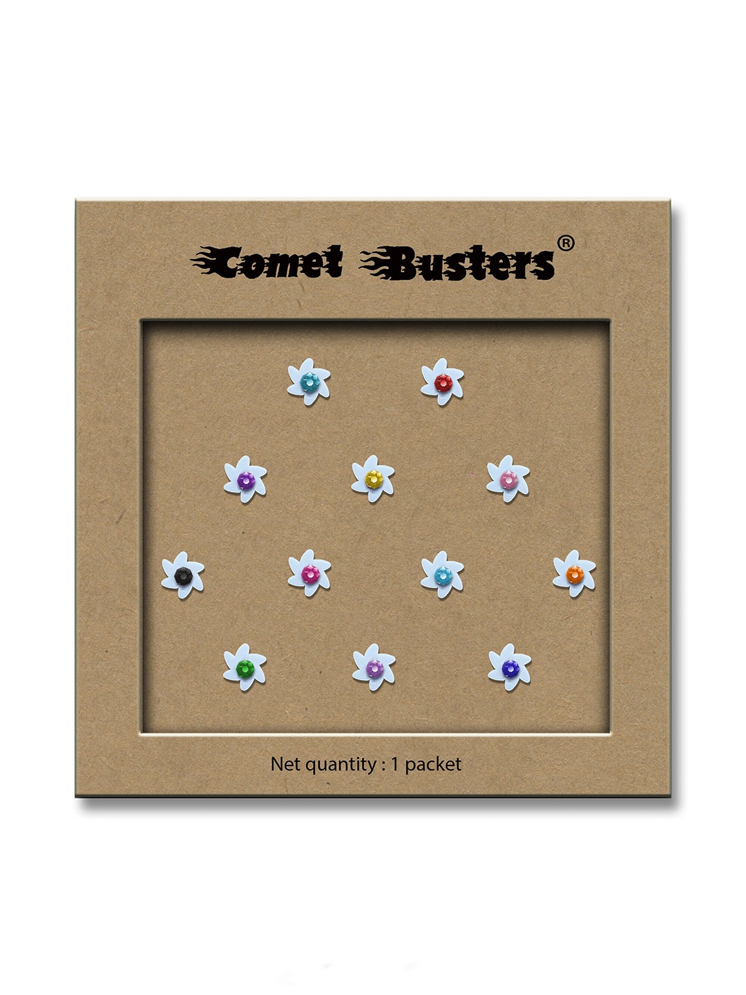 

Comet Busters White Embellished Flower Shaped Reusable Designer Stickers - 12 Pcs