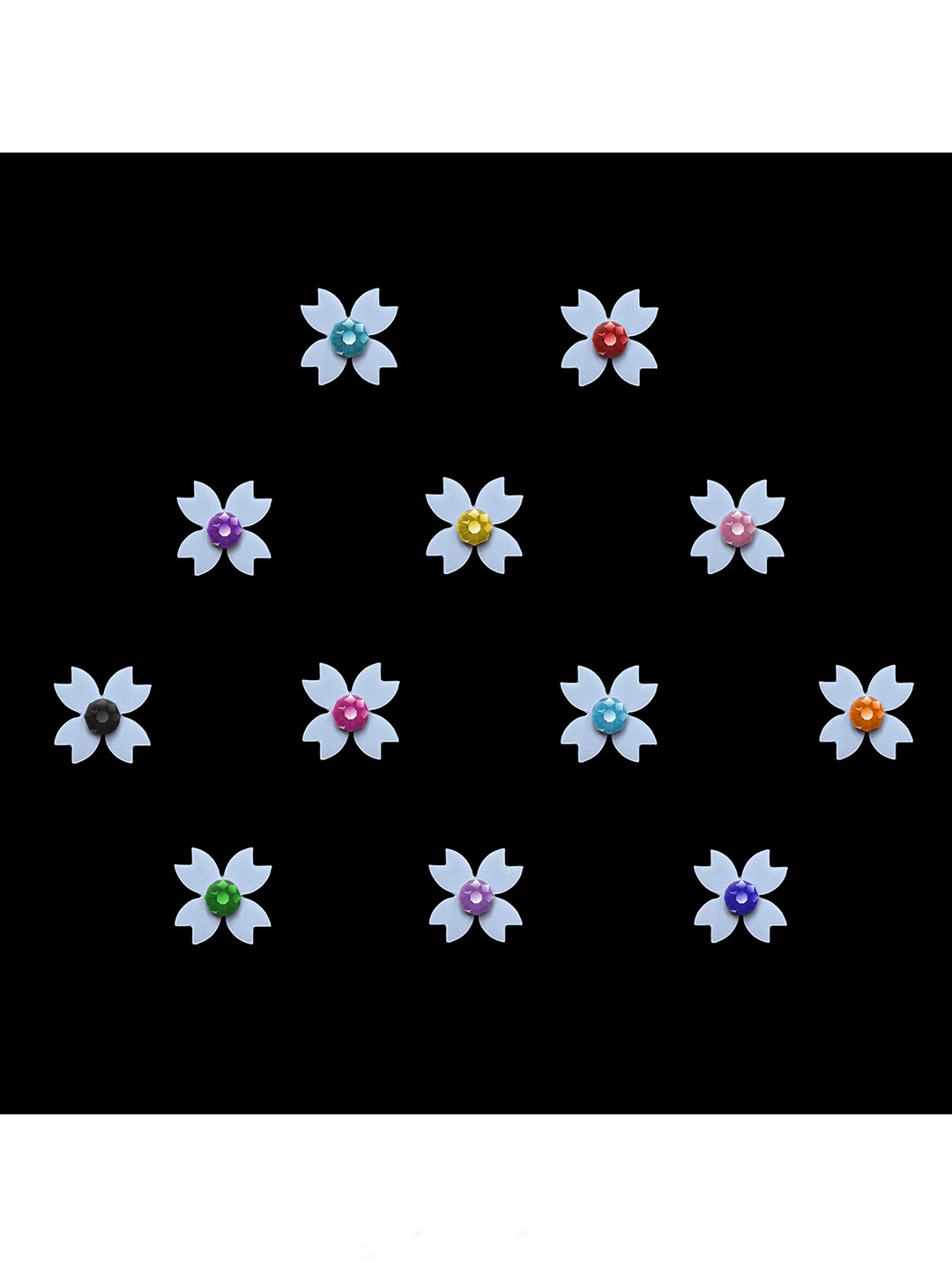 

Comet Busters White Embellished Flower Shaped Reusable Designer Stickers - 12 Pcs
