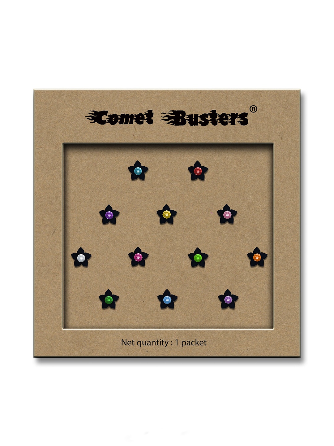 

Comet Busters Set of 12 Multicolored Floral Bindis, Multi