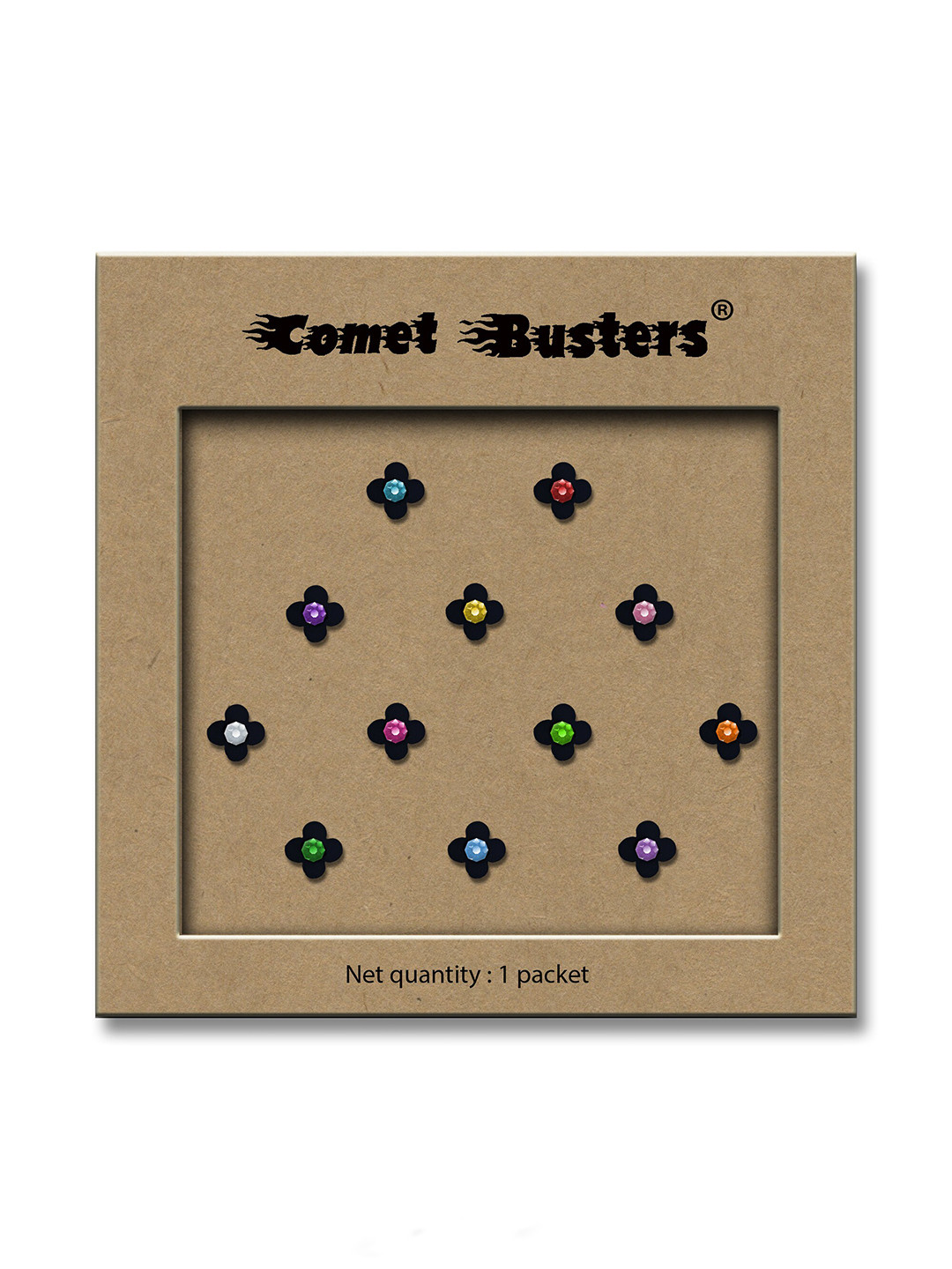 

Comet Busters Set of 12 Multicolored Floral Bindis, Multi