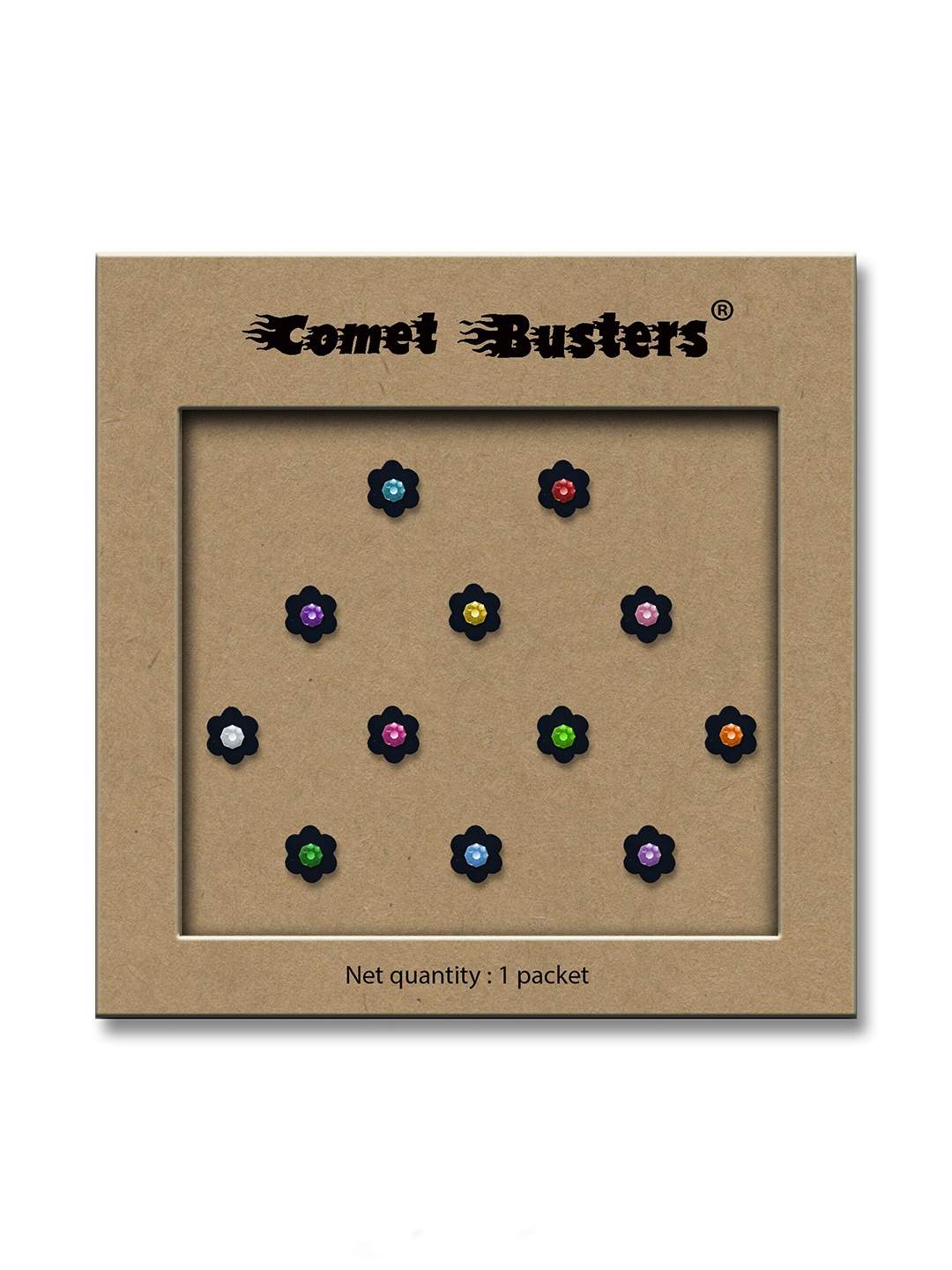 

Comet Busters Set of 12 Multicolored Floral Bindis, Multi