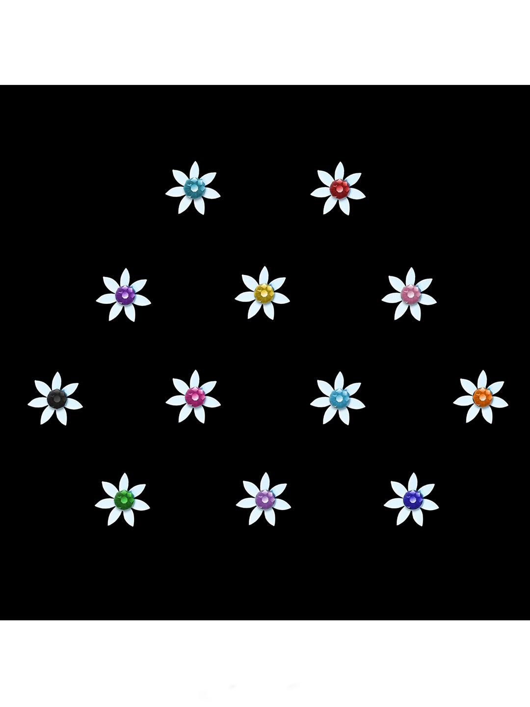 

Comet Busters Set of 12 Multicolored Floral Bindis, White