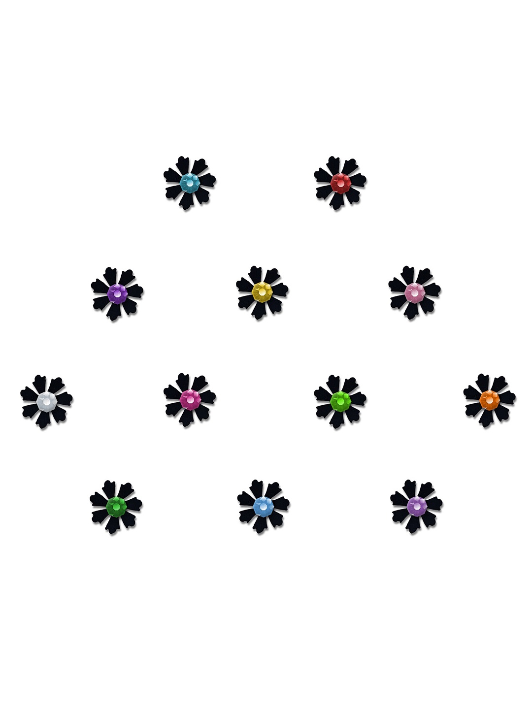 

Comet Busters Set of 12 Multicolored Floral Bindis, Multi