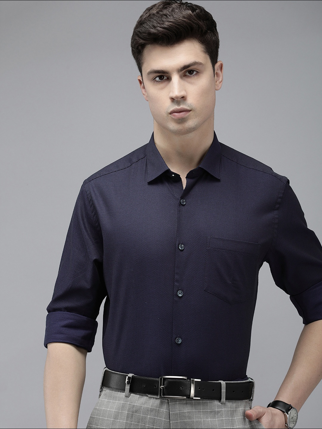 

Park Avenue Textured Pure Cotton Formal Shirt, Navy blue