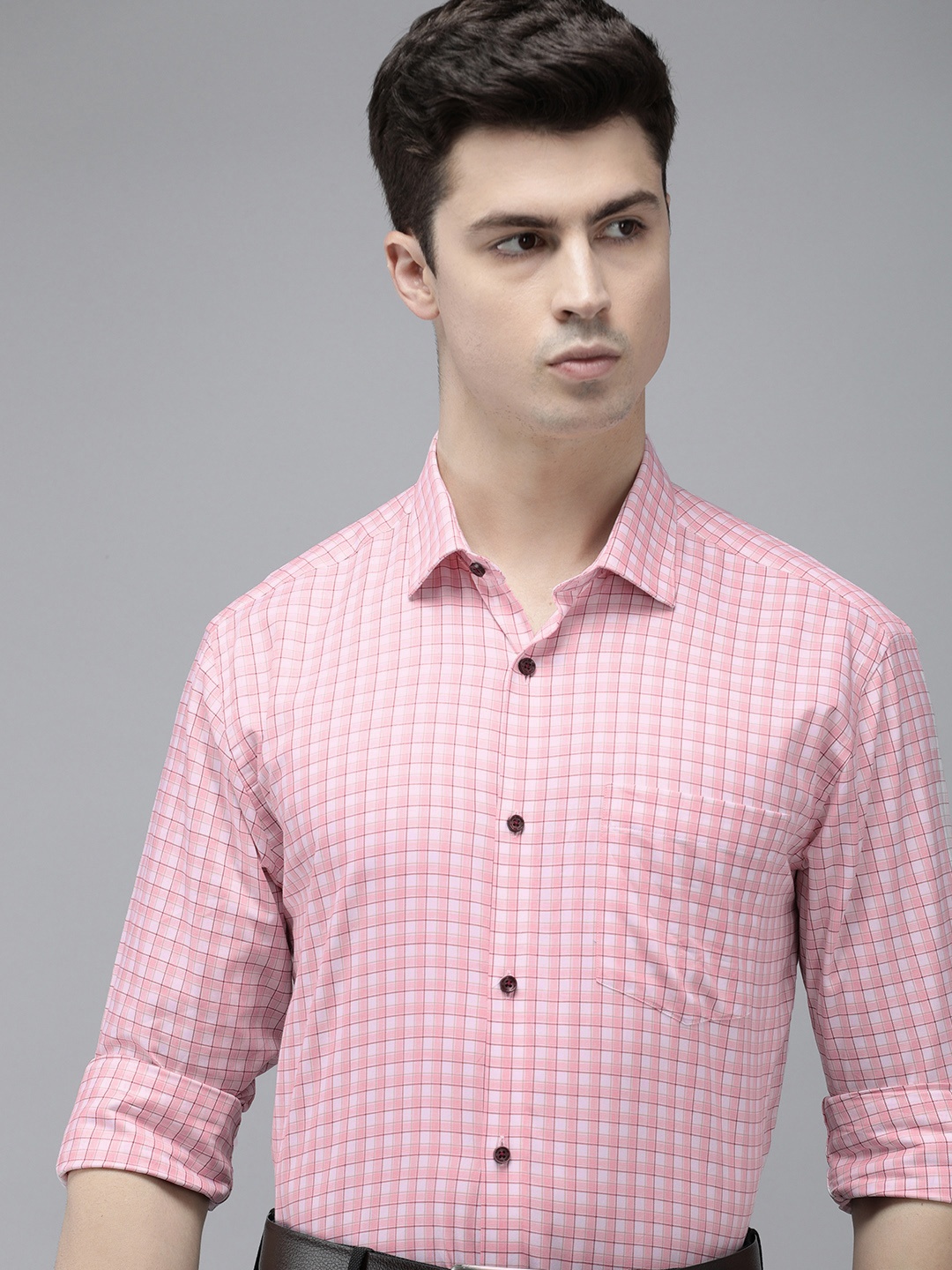 

Park Avenue Slim Fit Checked Pure Cotton Formal Shirt, Pink