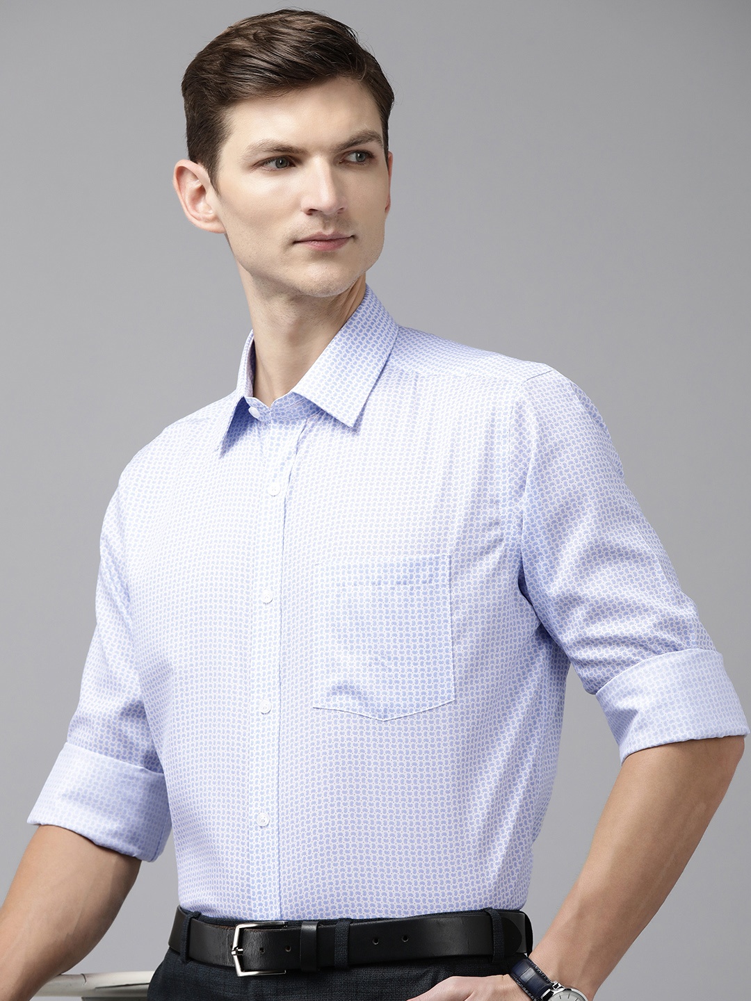 

Park Avenue Geometric Printed Pure Cotton Formal Shirt, Blue