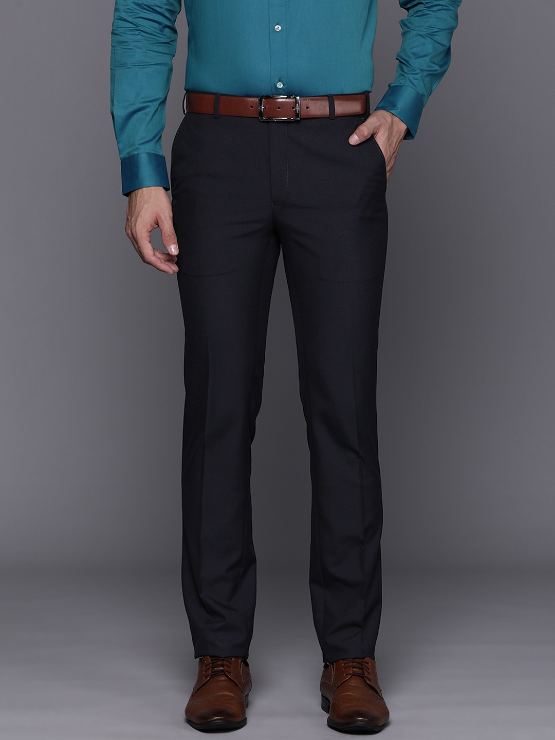 

Raymond Men Slim Fit Trousers, Navy blue