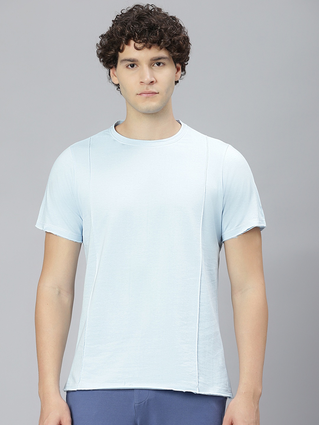 

Slowave Round Neck Knitted Cotton T-Shirt, Blue