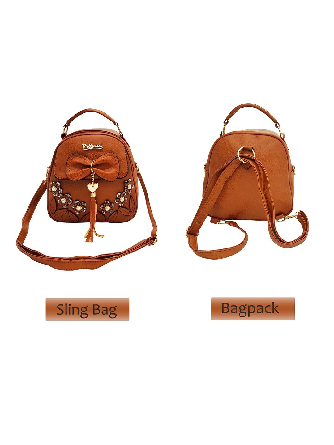 

JENNA Women Small Backpack Come Sling Bag, Brown