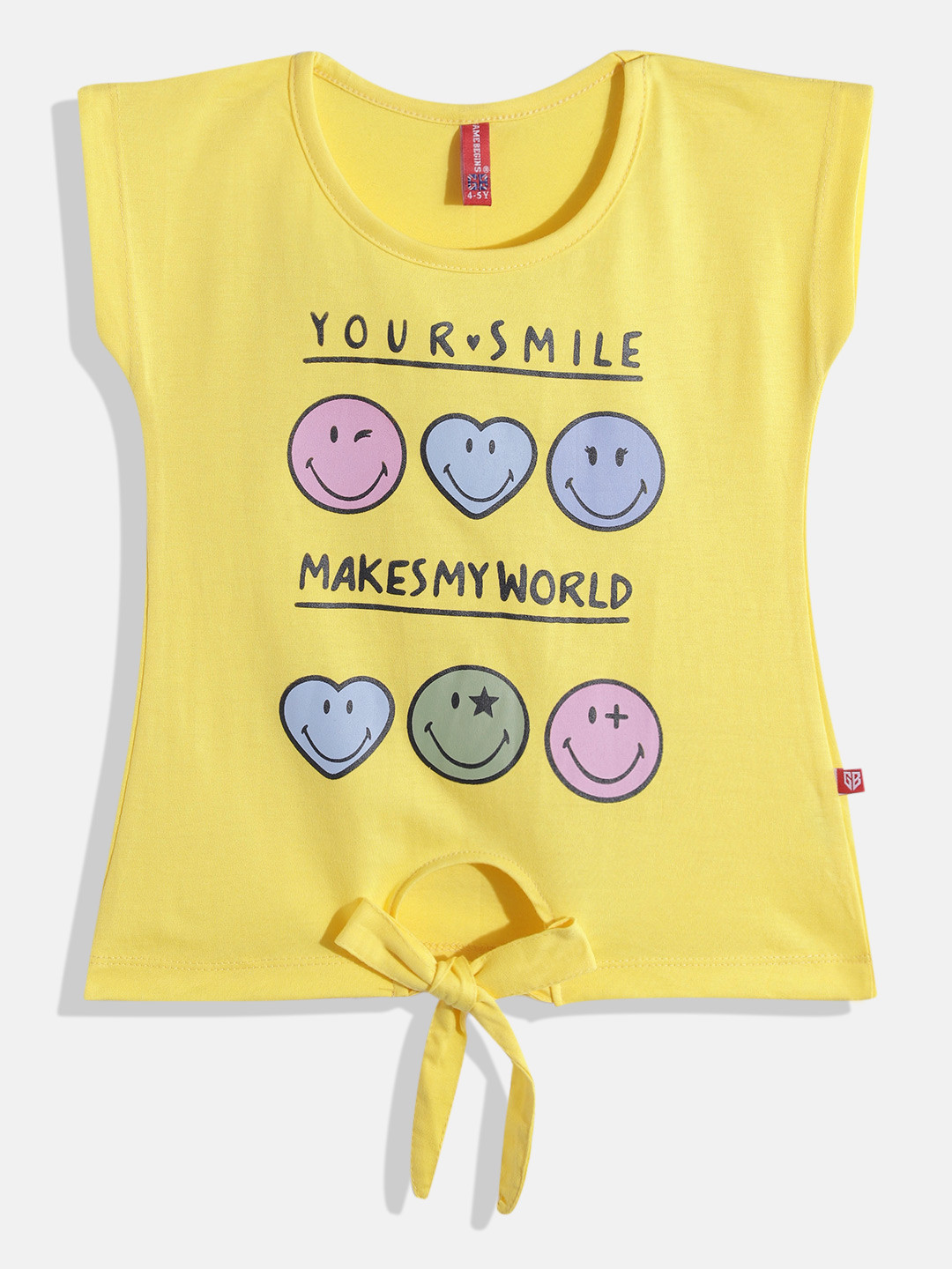 

GAME BEGINS By Eteenz Girls Premium Cotton Typography Printed Top, Yellow