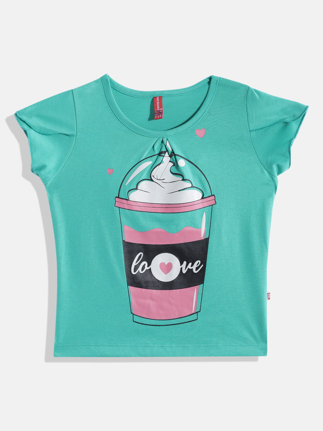 

GAME BEGINS By Eteenz Girls Premium Cotton Printed Tulip Sleeves T-shirt, Green