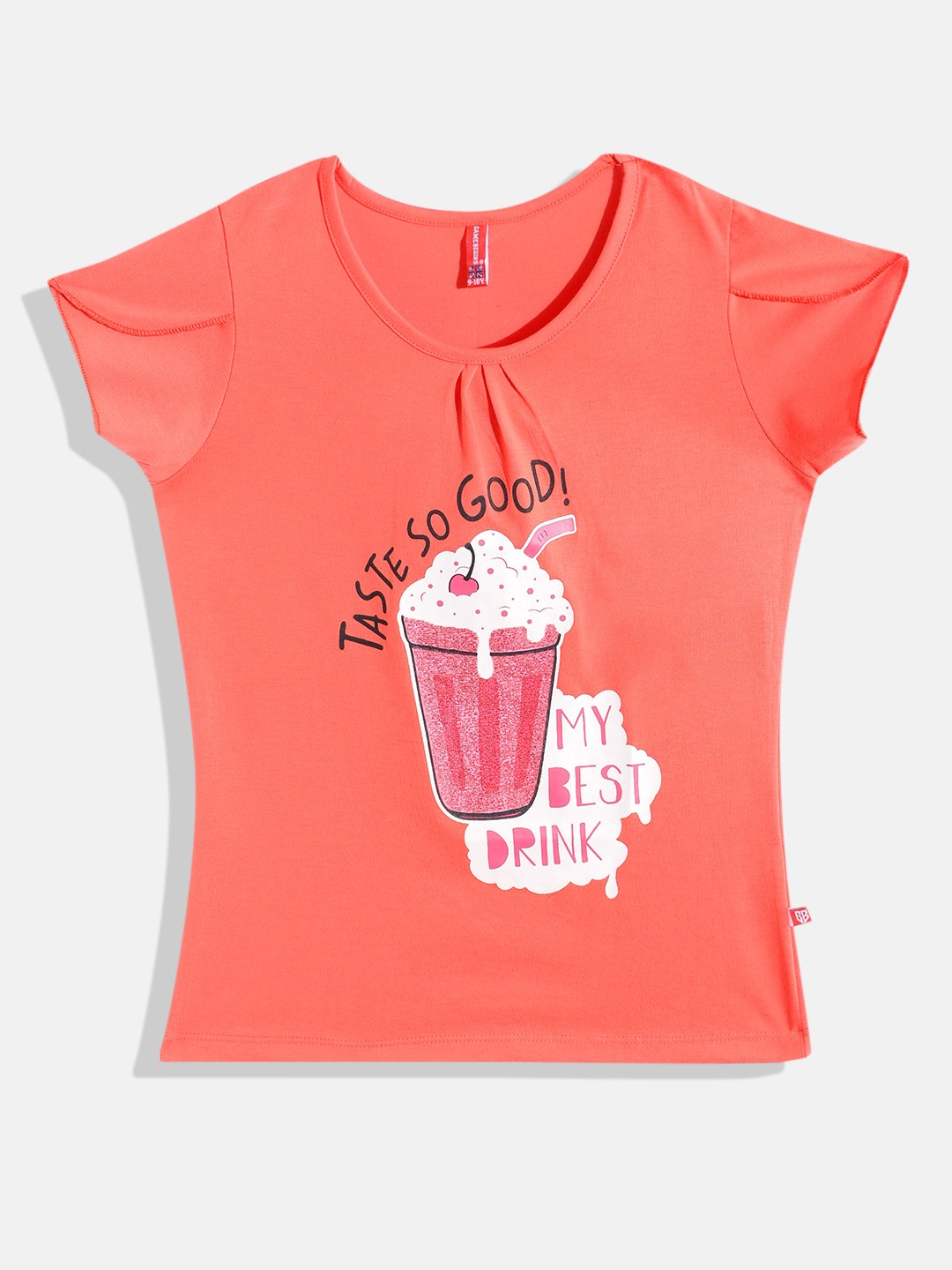 

GAME BEGINS by Eteenz Girls Printed Premium Cotton T-shirt, Coral