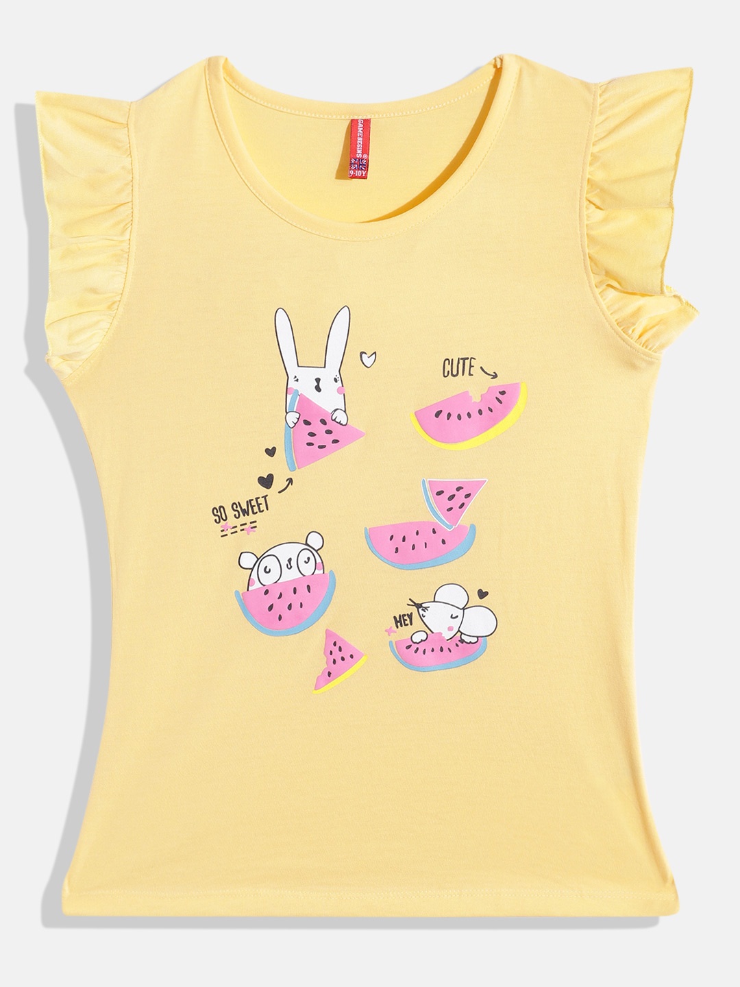 

GAME BEGINS by Eteenz Girls Printed Premium Cotton T-shirt, Yellow