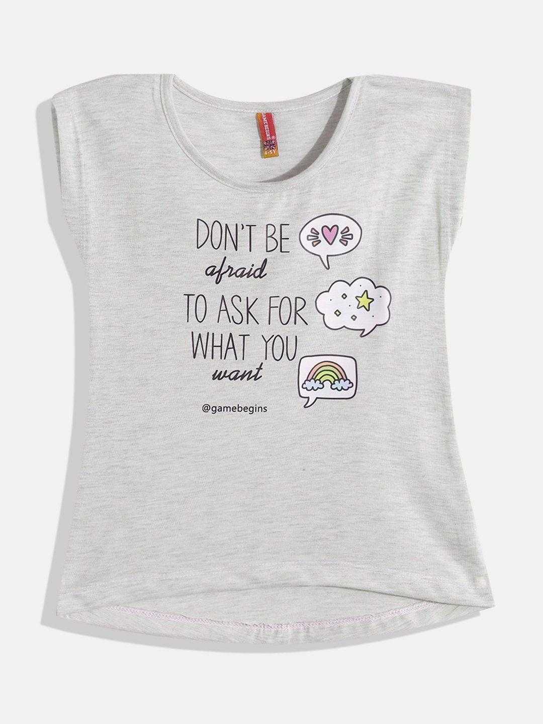 

GAME BEGINS By Eteenz Girls Premium Cotton Typography Printed T-shirt, Grey