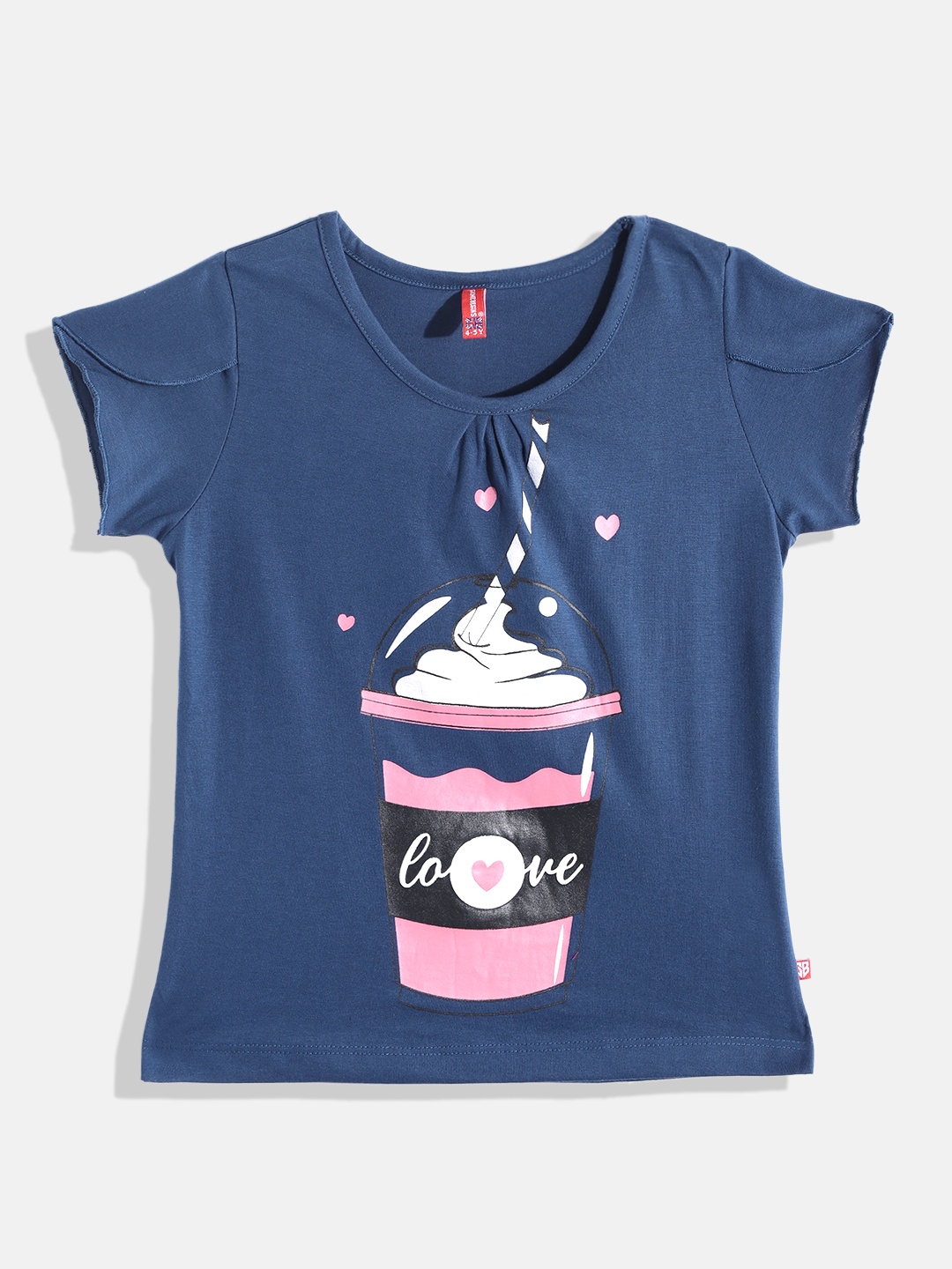 

GAME BEGINS By Eteenz Girls Premium Cotton Printed Tulip Sleeves T-shirt, Navy blue