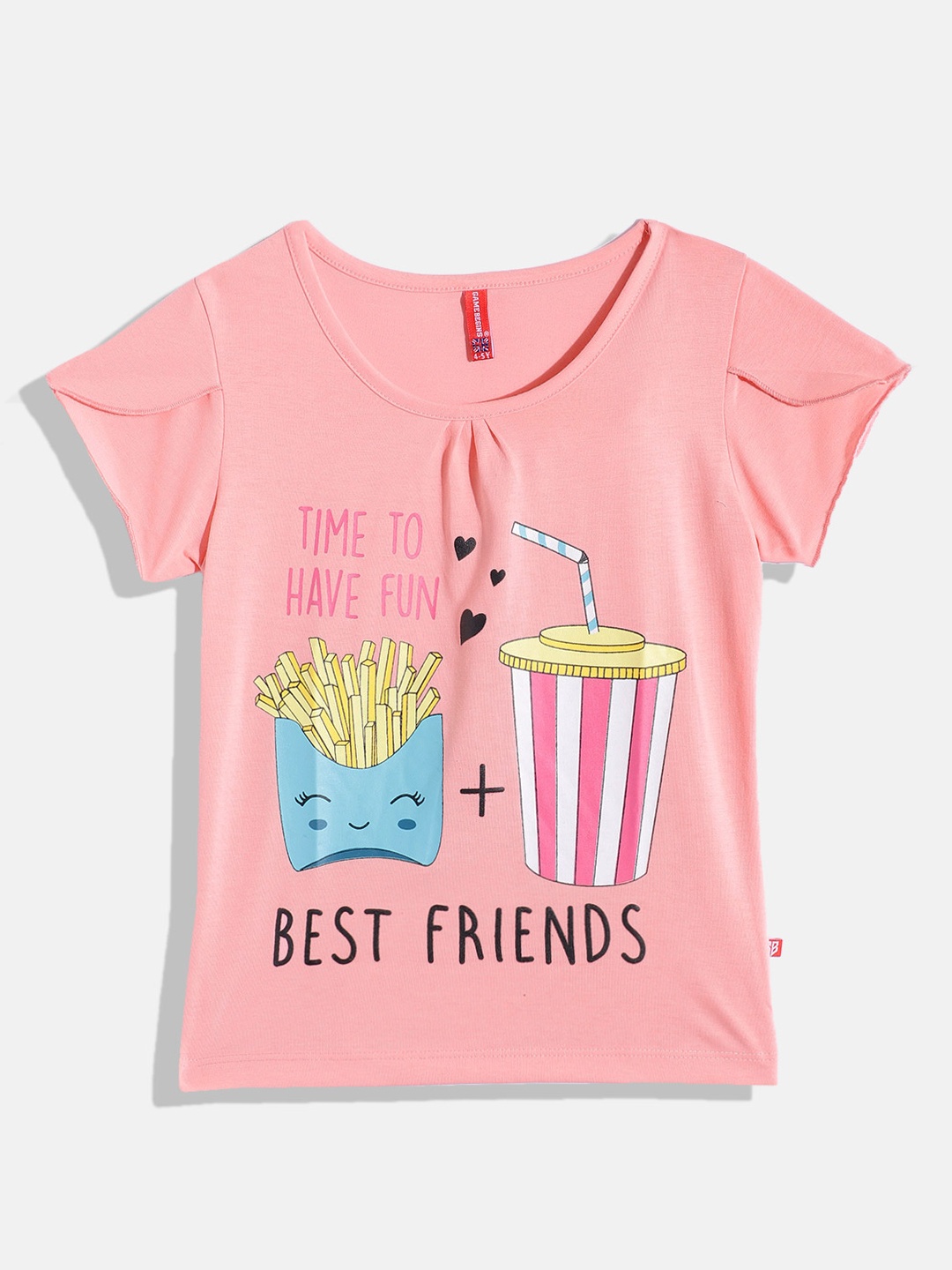 

GAME BEGINS By Eteenz Girls Premium Cotton Printed Tulip Sleeves T-shirt, Pink