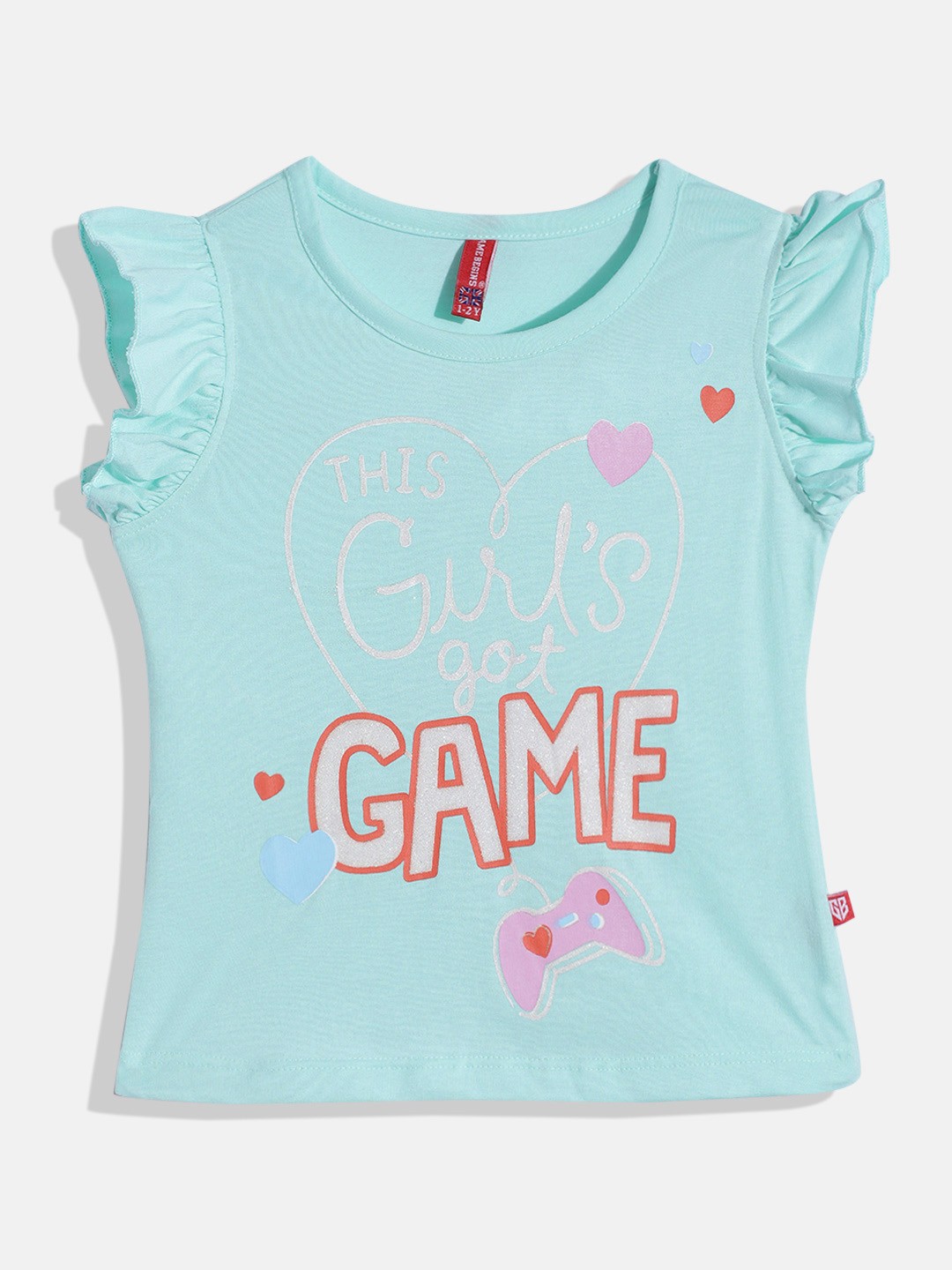 

GAME BEGINS by Eteenz Girls Printed Premium Cotton T-shirt, Sea green