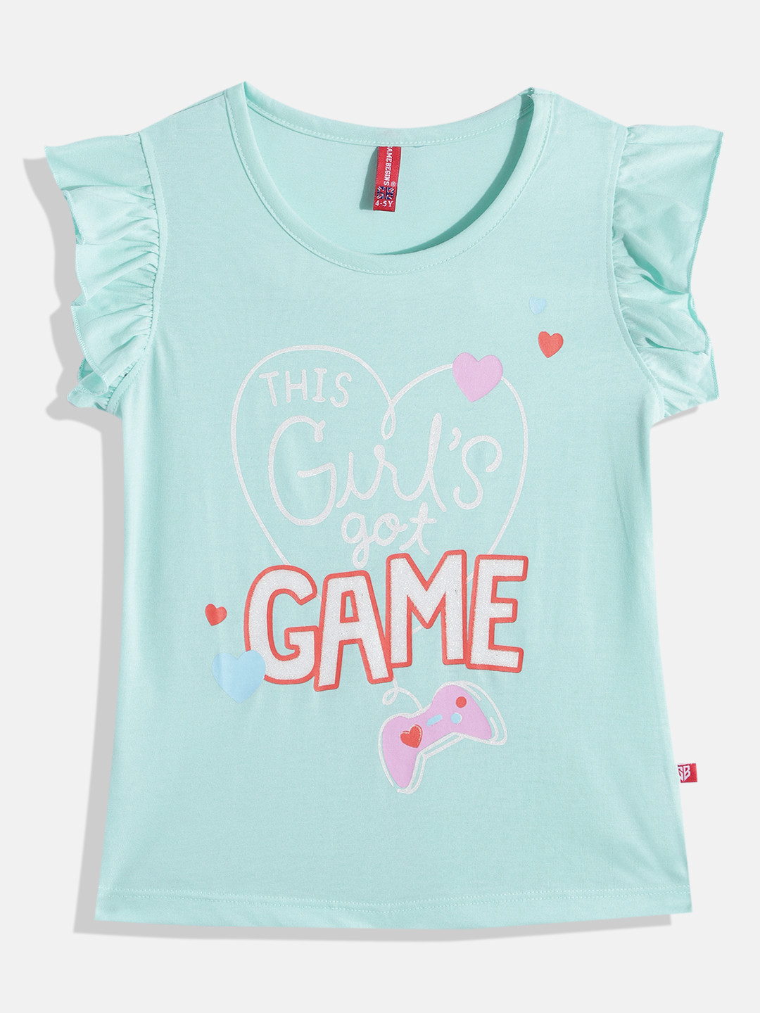 

GAME BEGINS by Eteenz Girls Typography Printed Premium Cotton T-shirt, Sea green