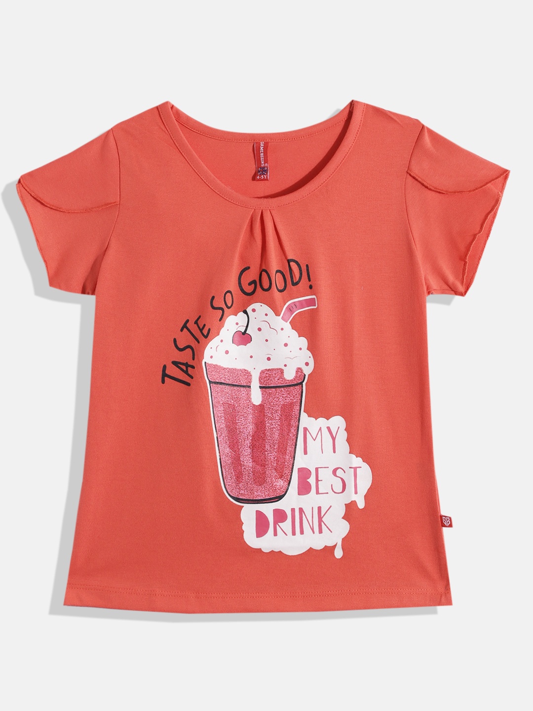 

GAME BEGINS by Eteenz Girls Printed Premium Cotton T-shirt, Coral
