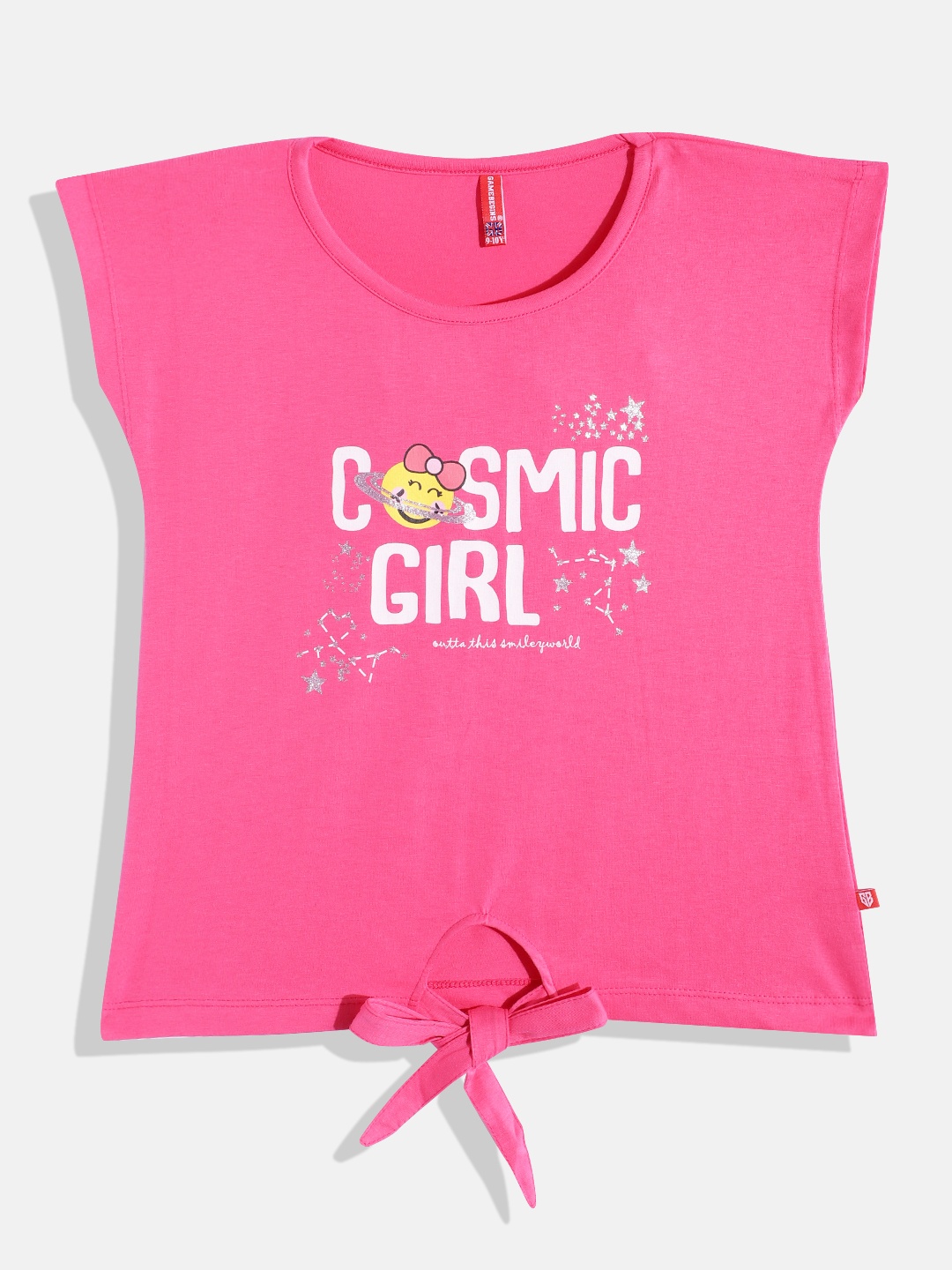 

GAME BEGINS by Eteenz Girls Premium Cotton Typography Printed Extended Sleeves Top, Pink